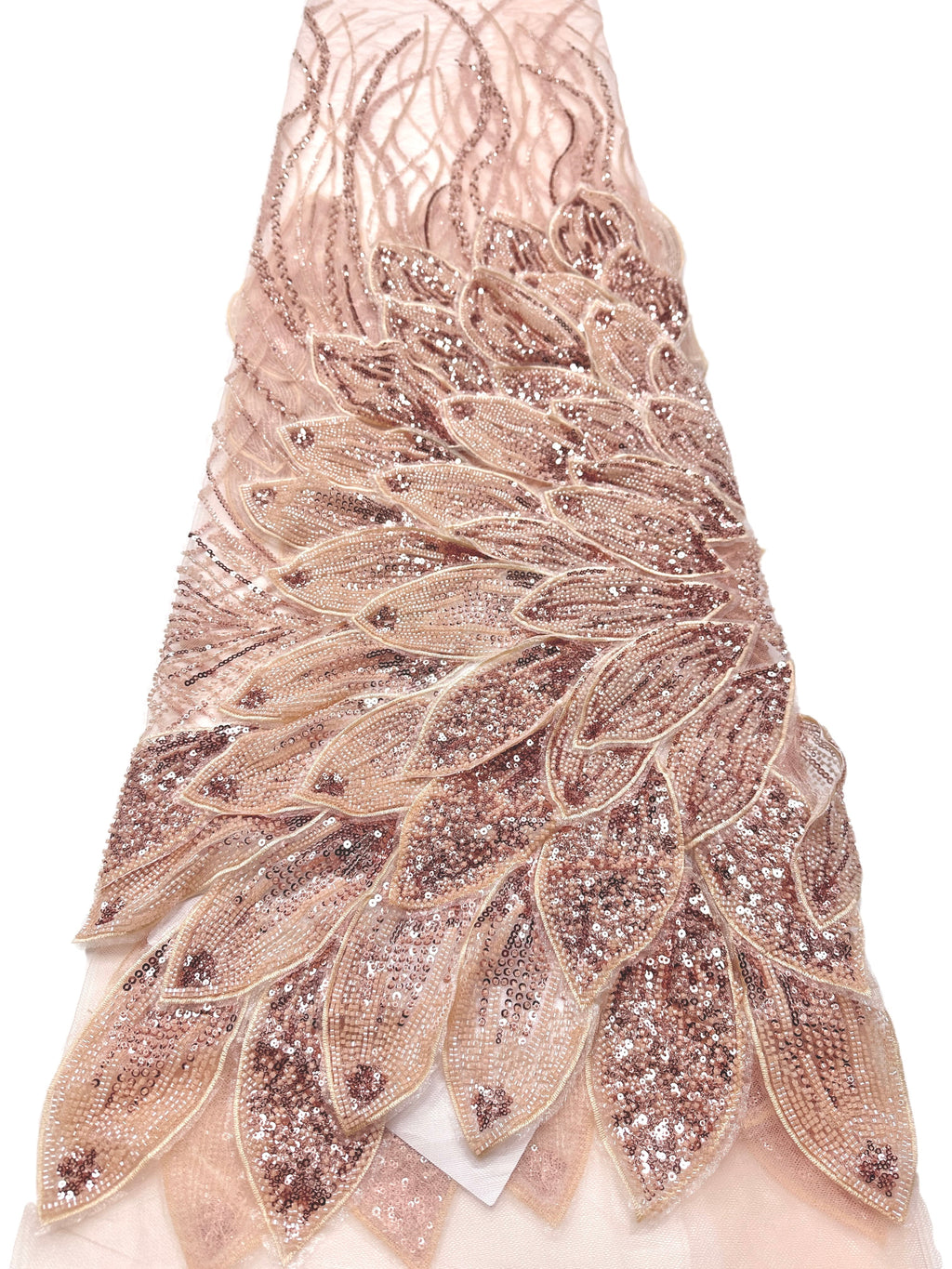 Heavy Beaded Feather Lace Fabric Gold Sequined Embroidered Allover Fabric for Evening Dress Bridal Gown BLS6550#