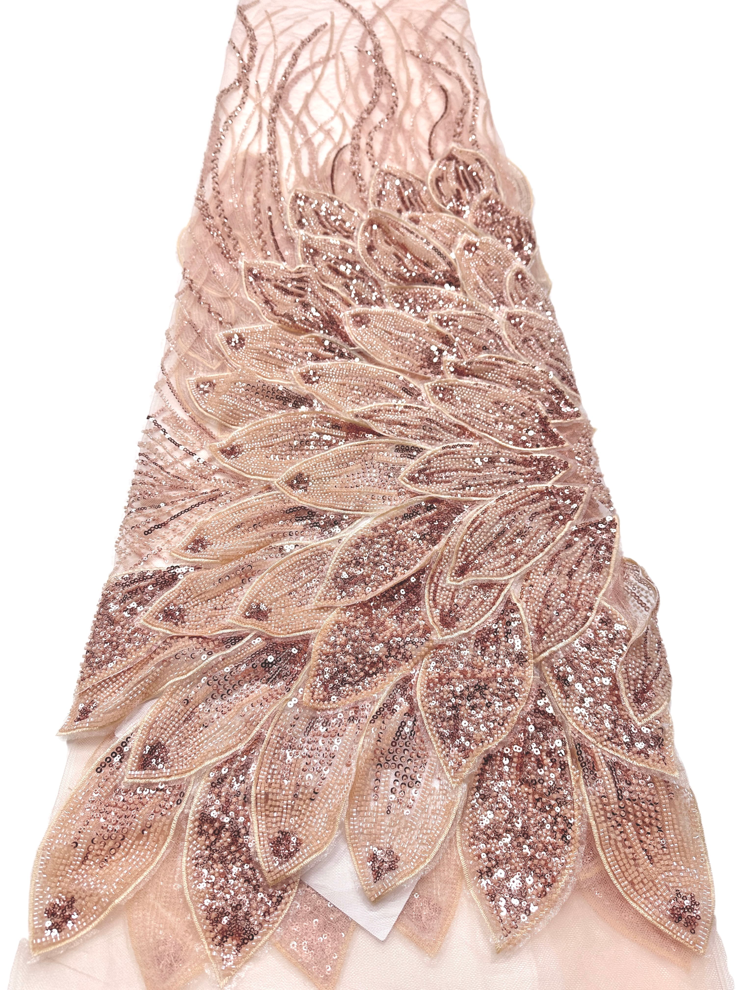Heavy Beaded Feather Lace Fabric Gold Sequined Embroidered Allover Fabric for Evening Dress Bridal Gown BLS6550#