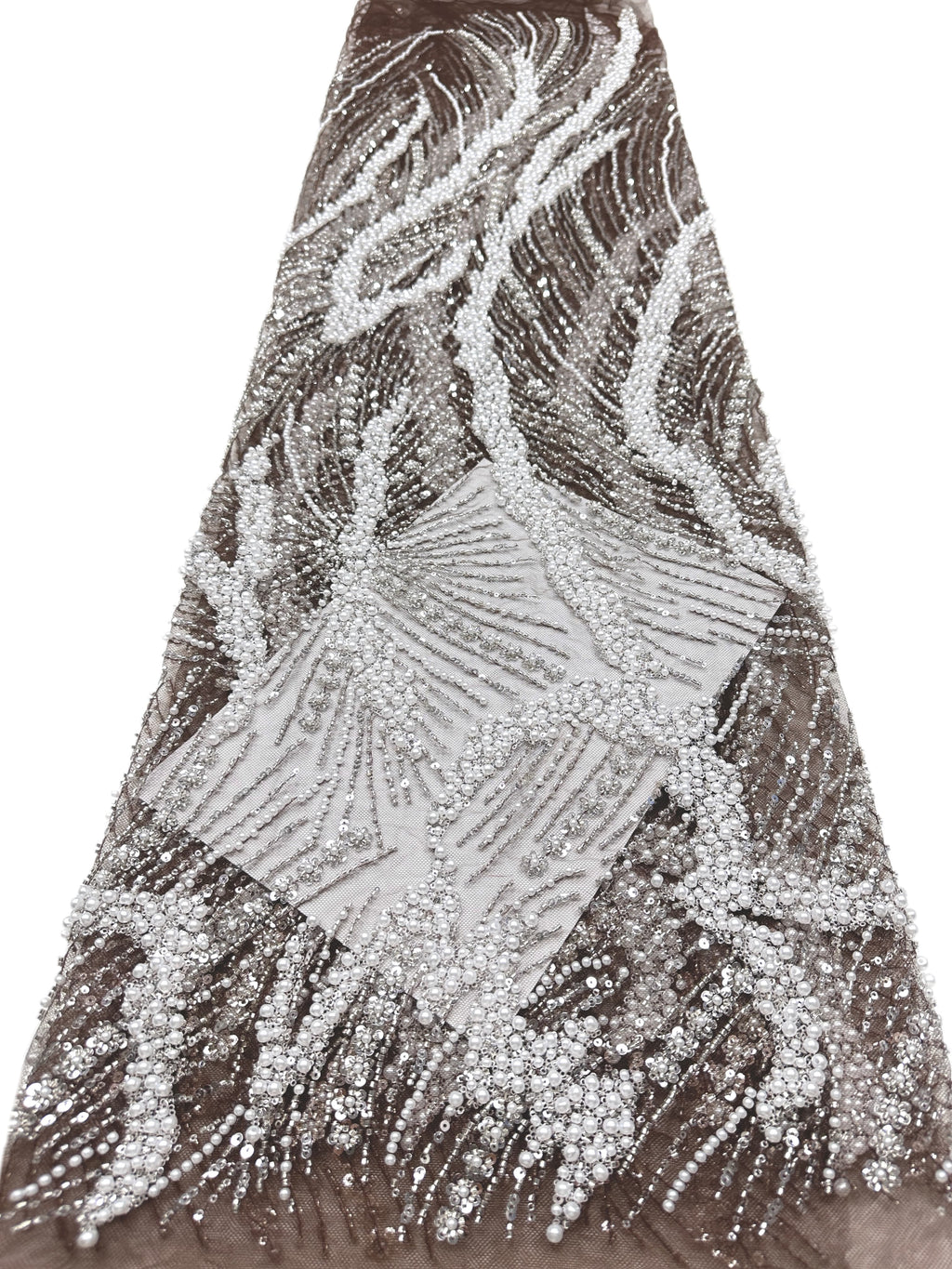 Beaded Pearl Sequined Leaf Vine Embroidered Lace Fabric Allover Tulle Lace for Evening Dresses Wedding Dresses BLS6553#