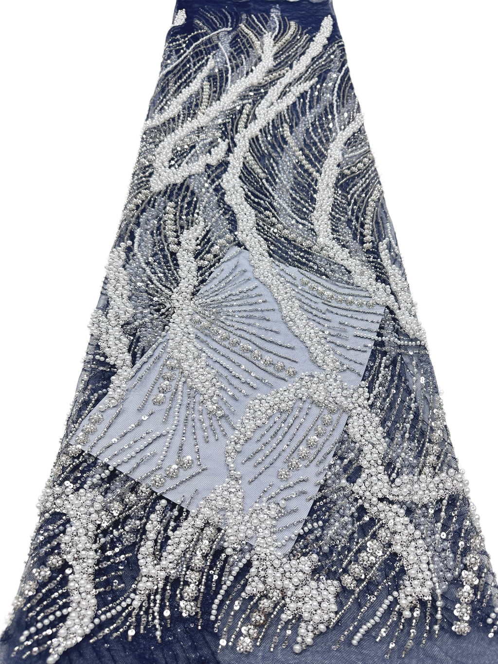 Beaded Pearl Sequined Leaf Vine Embroidered Lace Fabric Allover Tulle Lace for Evening Dresses Wedding Dresses BLS6553#