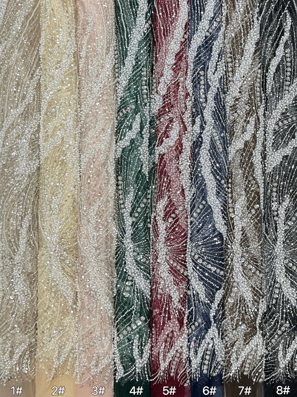 Beaded Pearl Sequined Leaf Vine Embroidered Lace Fabric Allover Tulle Lace for Evening Dresses Wedding Dresses BLS6553#