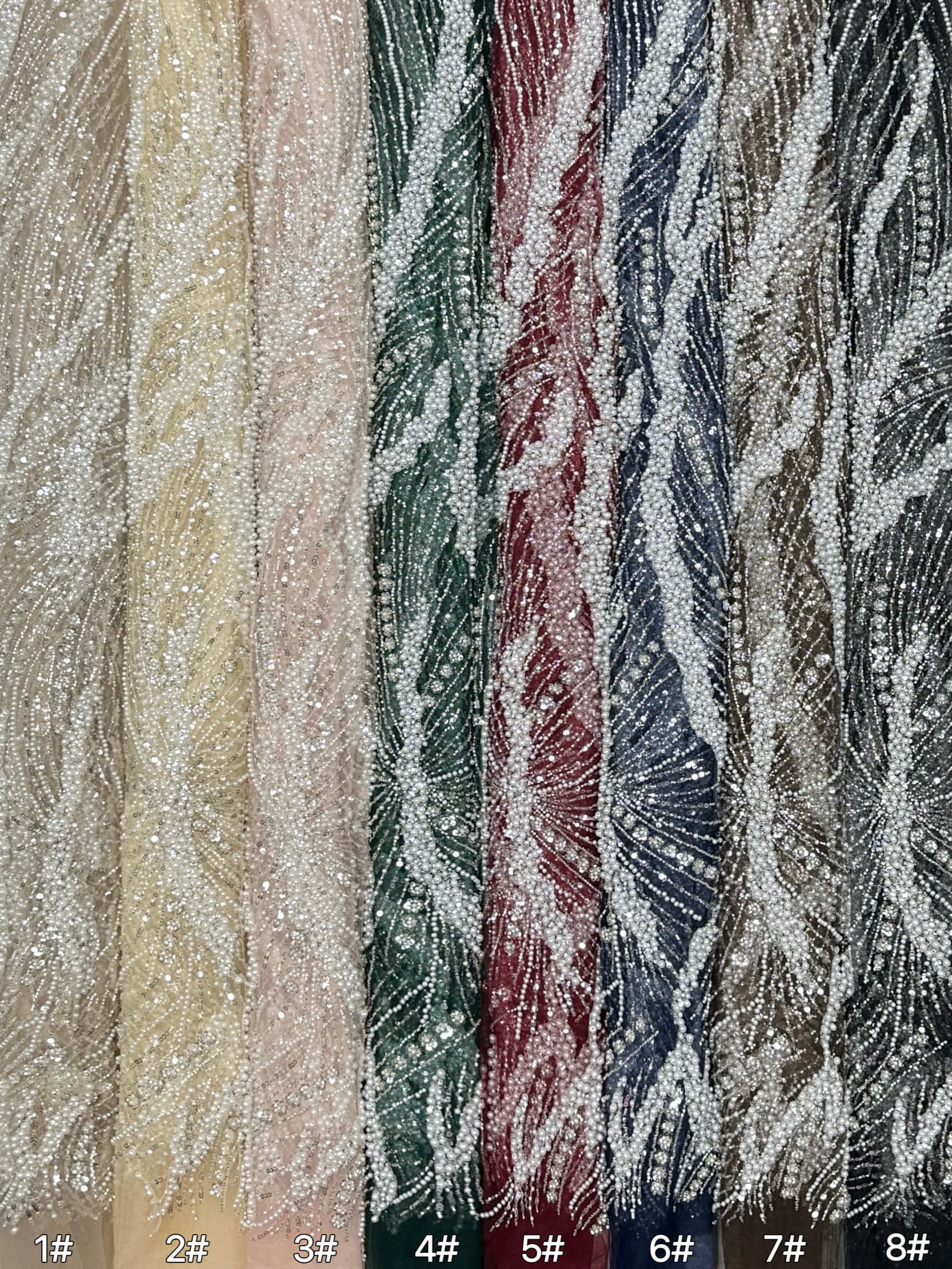 Beaded Pearl Sequined Leaf Vine Embroidered Lace Fabric Allover Tulle Lace for Evening Dresses Wedding Dresses BLS6553#