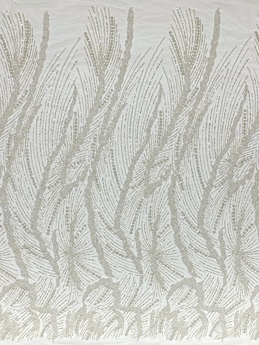 Beaded Pearl Sequined Leaf Vine Embroidered Lace Fabric Allover Tulle Lace for Evening Dresses Wedding Dresses BLS6553#