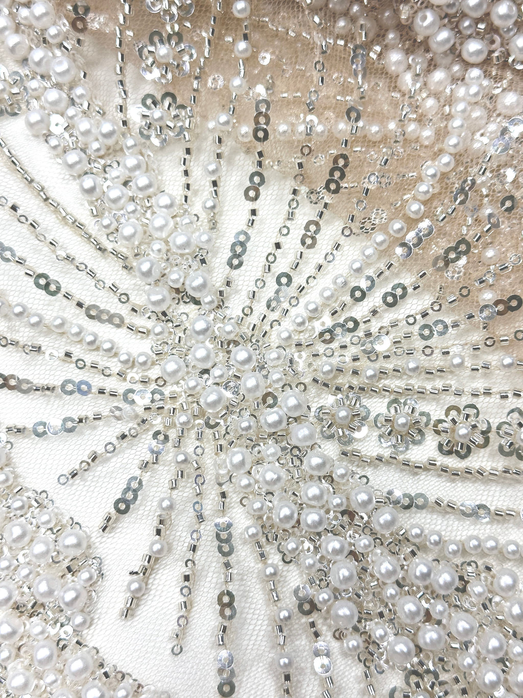 Beaded Pearl Sequined Leaf Vine Embroidered Lace Fabric Allover Tulle Lace for Evening Dresses Wedding Dresses BLS6553#
