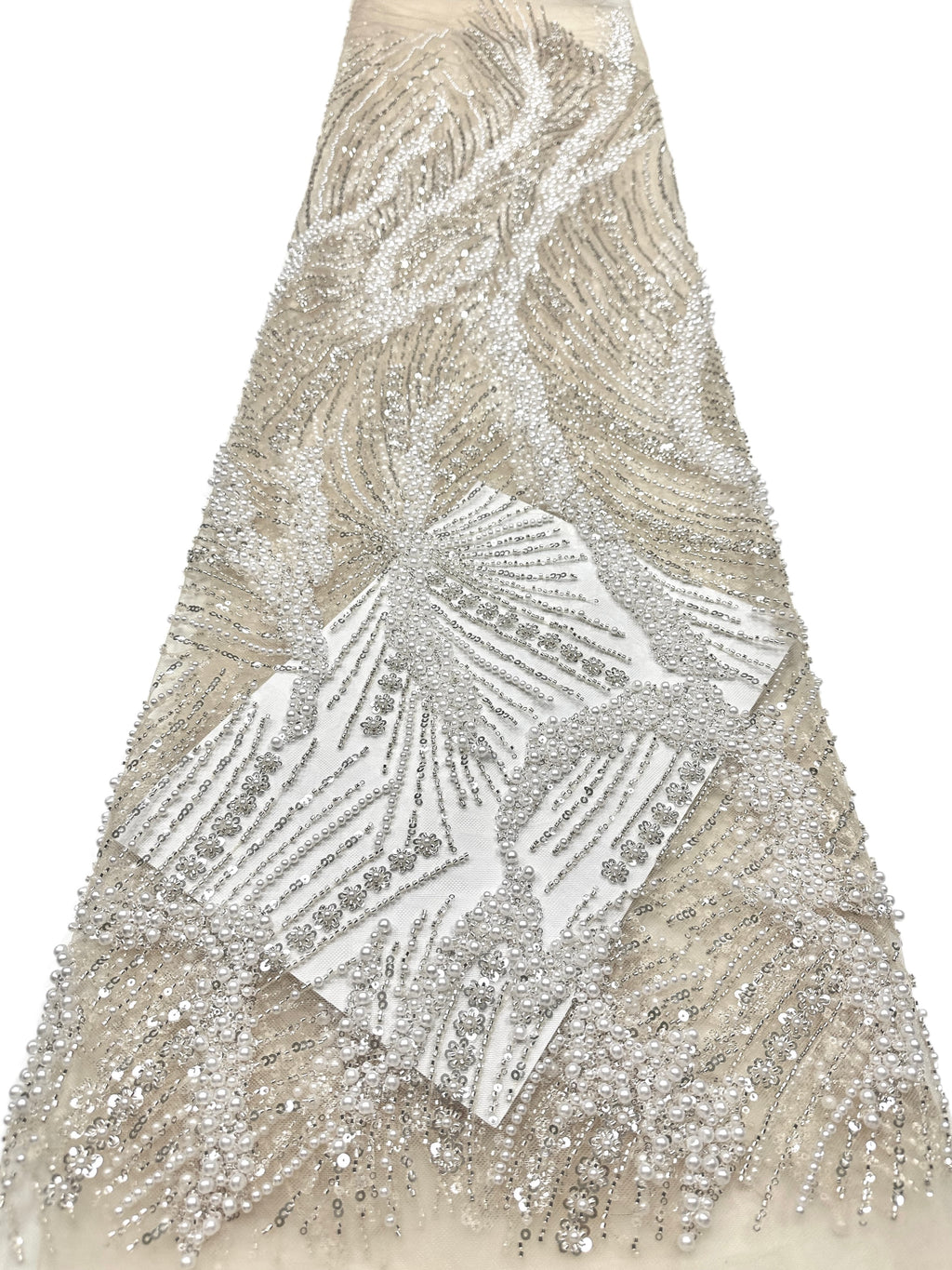 Beaded Pearl Sequined Leaf Vine Embroidered Lace Fabric Allover Tulle Lace for Evening Dresses Wedding Dresses BLS6553#