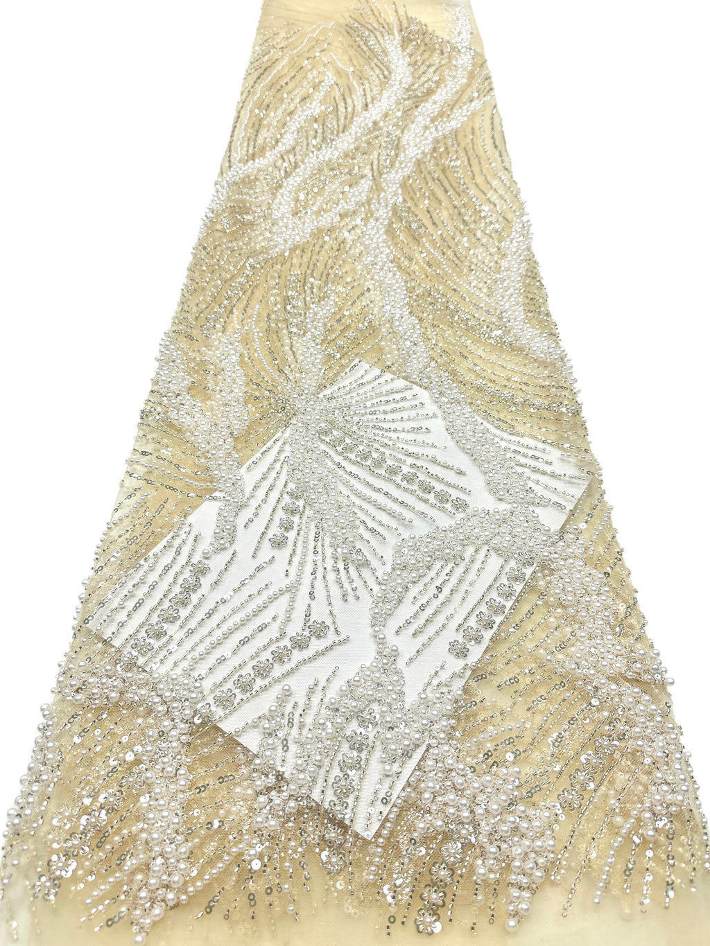 Beaded Pearl Sequined Leaf Vine Embroidered Lace Fabric Allover Tulle Lace for Evening Dresses Wedding Dresses BLS6553#