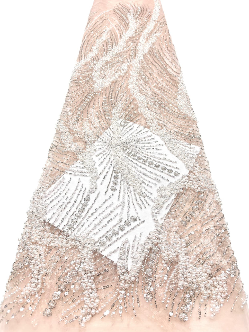 Beaded Pearl Sequined Leaf Vine Embroidered Lace Fabric Allover Tulle Lace for Evening Dresses Wedding Dresses BLS6553#
