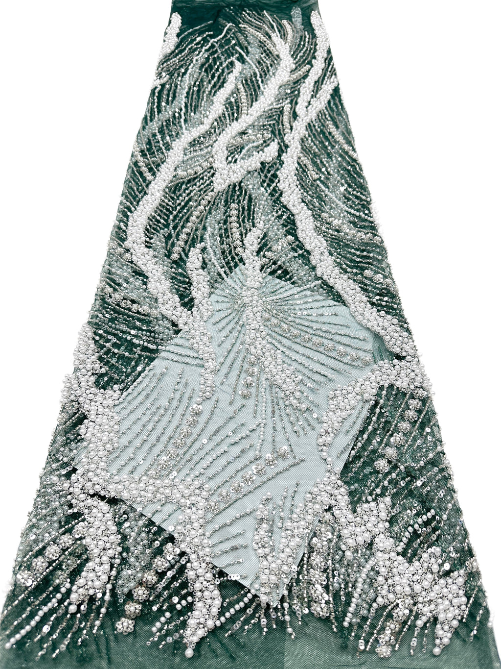 Beaded Pearl Sequined Leaf Vine Embroidered Lace Fabric Allover Tulle Lace for Evening Dresses Wedding Dresses BLS6553#