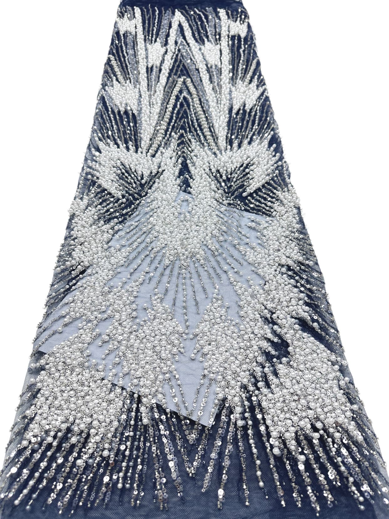 Heavy Beaded Pearl Sequined Geometric Embroidered Lace Fabric Allover Tulle Lace for Evening Dresses Wedding Dresses BLS6554#