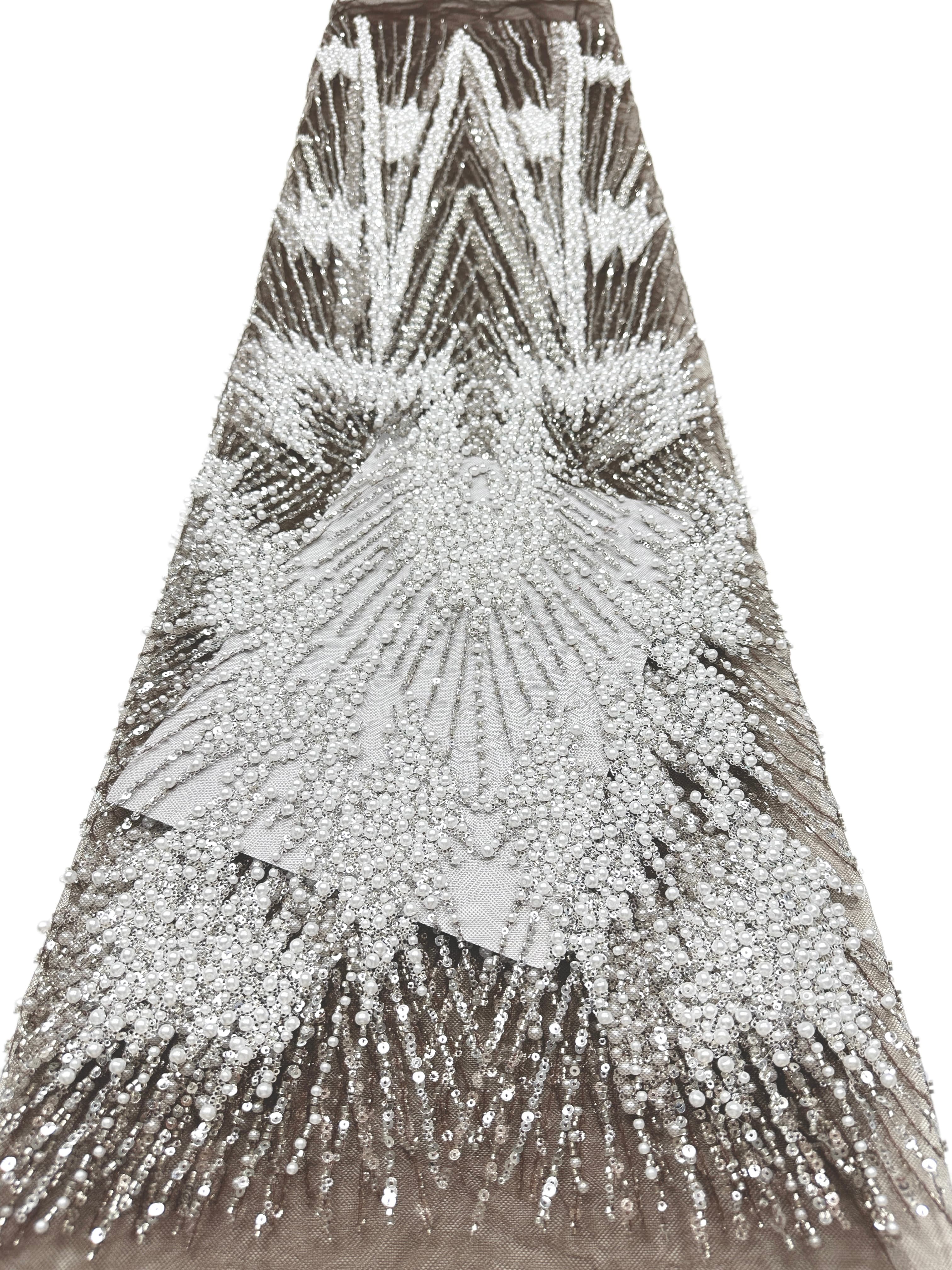 Heavy Beaded Pearl Sequined Geometric Embroidered Lace Fabric Allover Tulle Lace for Evening Dresses Wedding Dresses BLS6554#