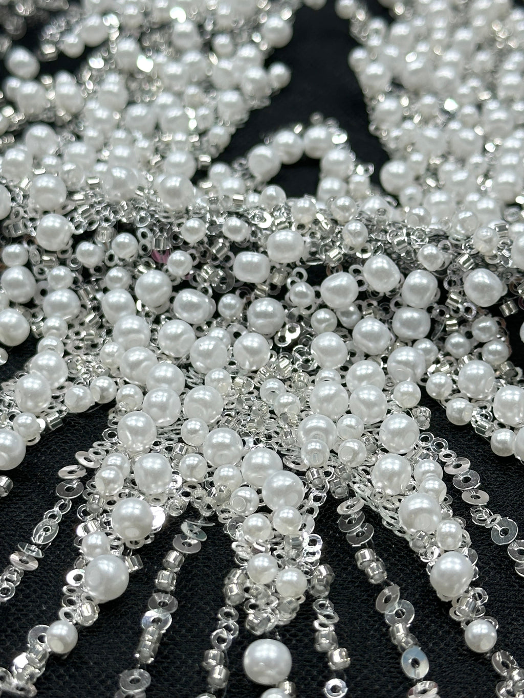 Heavy Beaded Pearl Sequined Geometric Embroidered Lace Fabric Allover Tulle Lace for Evening Dresses Wedding Dresses BLS6554#