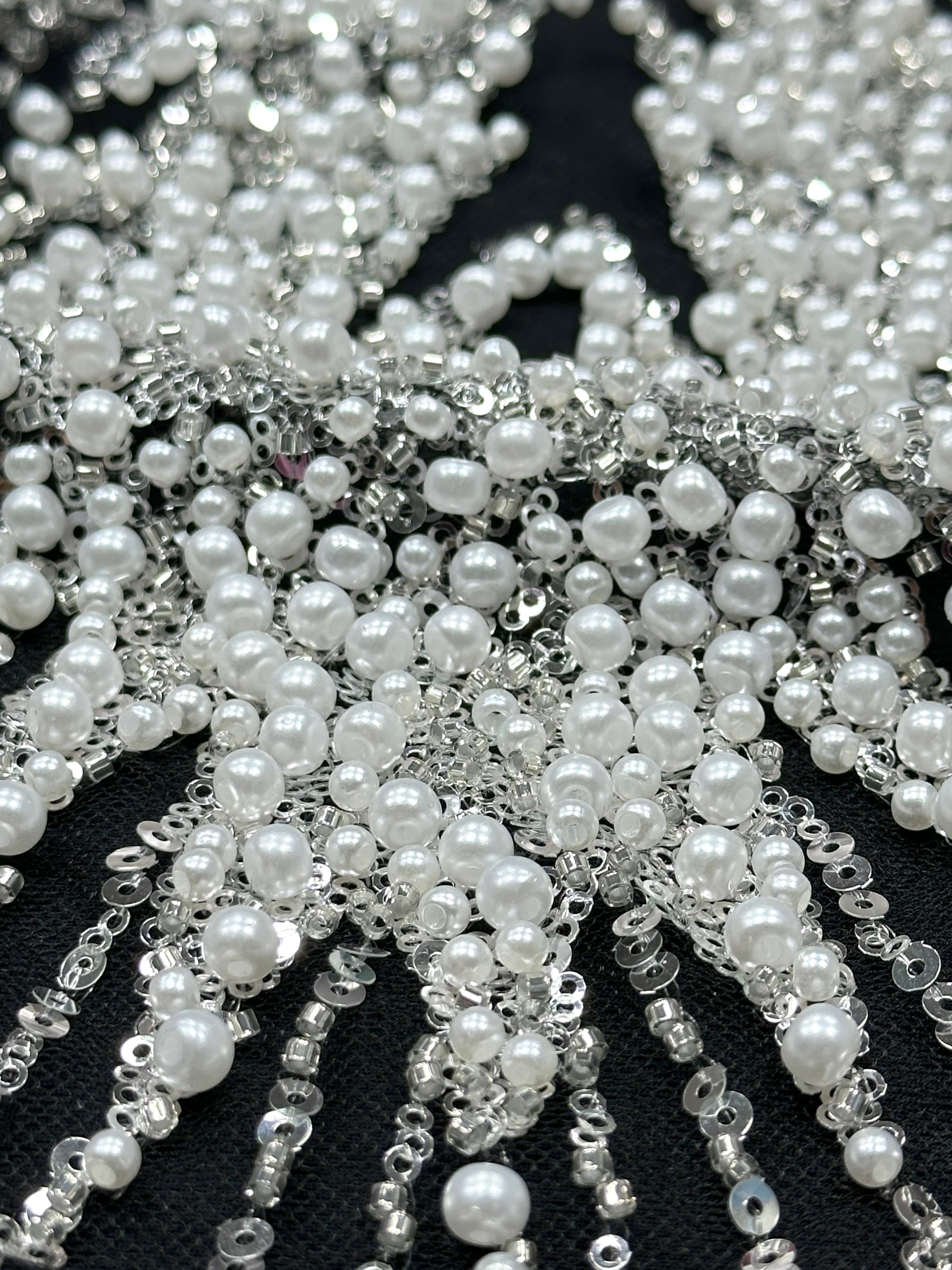 Heavy Beaded Pearl Sequined Geometric Embroidered Lace Fabric Allover Tulle Lace for Evening Dresses Wedding Dresses BLS6554#
