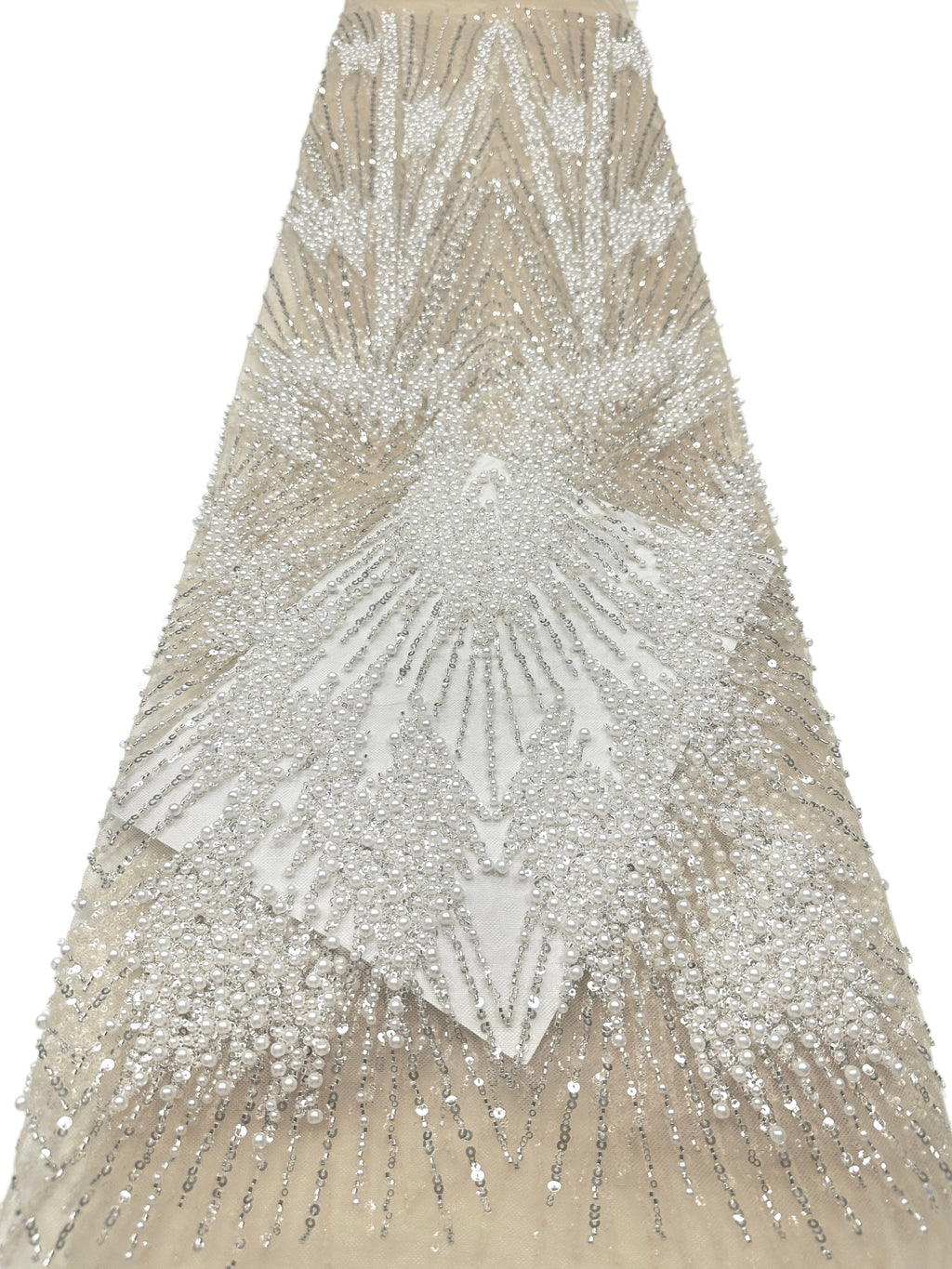 Heavy Beaded Pearl Sequined Geometric Embroidered Lace Fabric Allover Tulle Lace for Evening Dresses Wedding Dresses BLS6554#