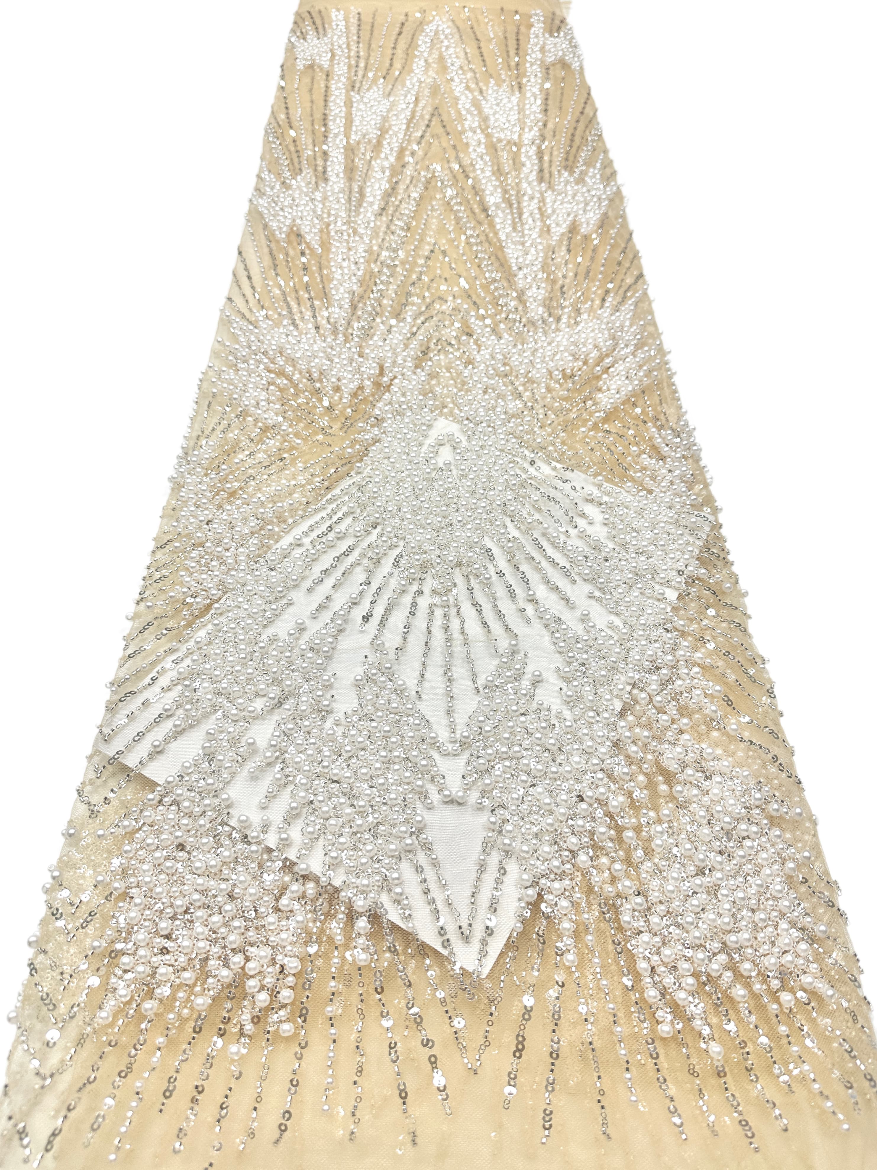 Heavy Beaded Pearl Sequined Geometric Embroidered Lace Fabric Allover Tulle Lace for Evening Dresses Wedding Dresses BLS6554#