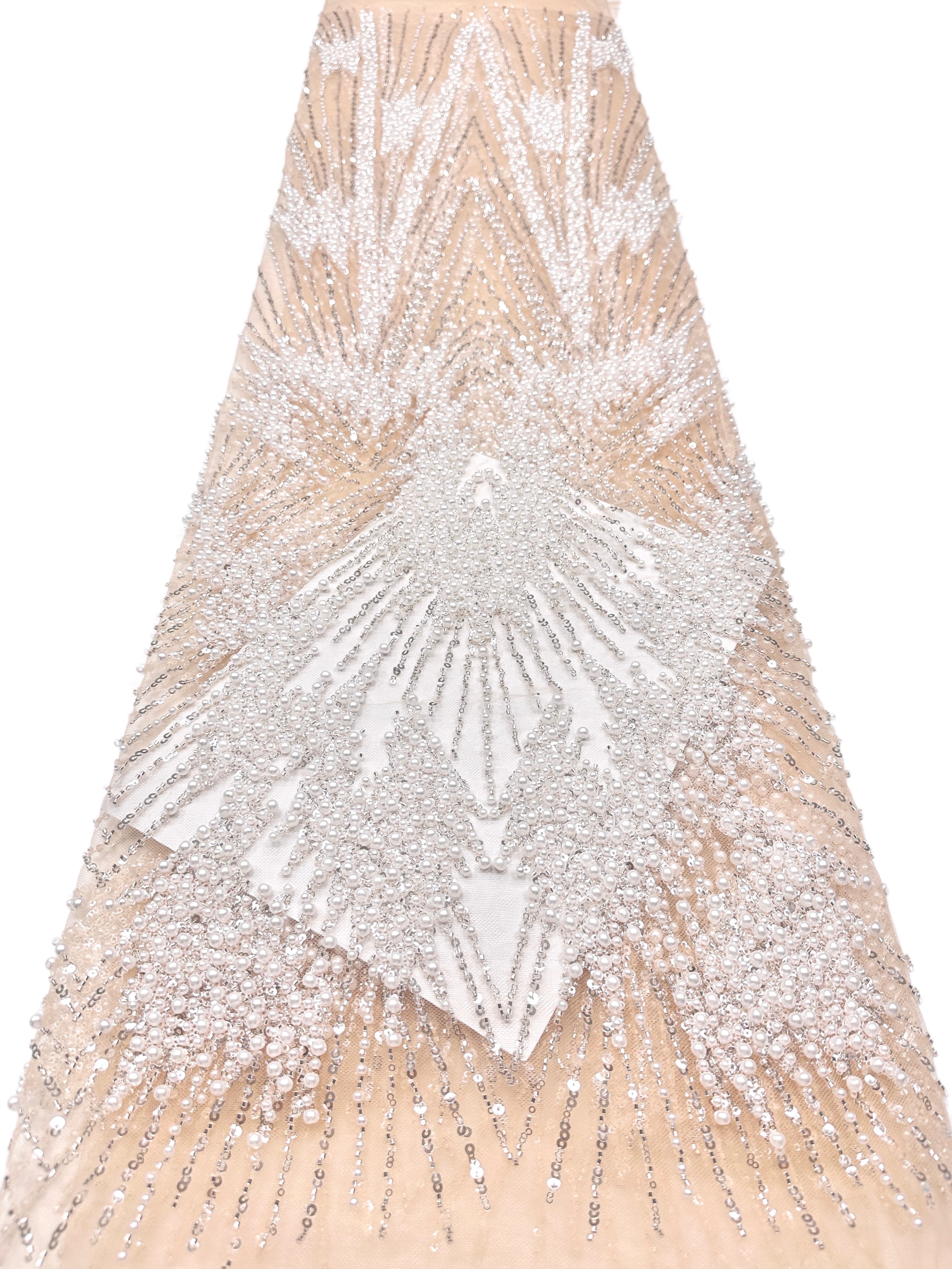 Heavy Beaded Pearl Sequined Geometric Embroidered Lace Fabric Allover Tulle Lace for Evening Dresses Wedding Dresses BLS6554#