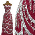 Sequined and Beaded Lace Fabric Pearl Beaded Wave Pattern Scalloped Edge Embroidered Tulle Lace for Evening Bridal Dresses BLS6555#