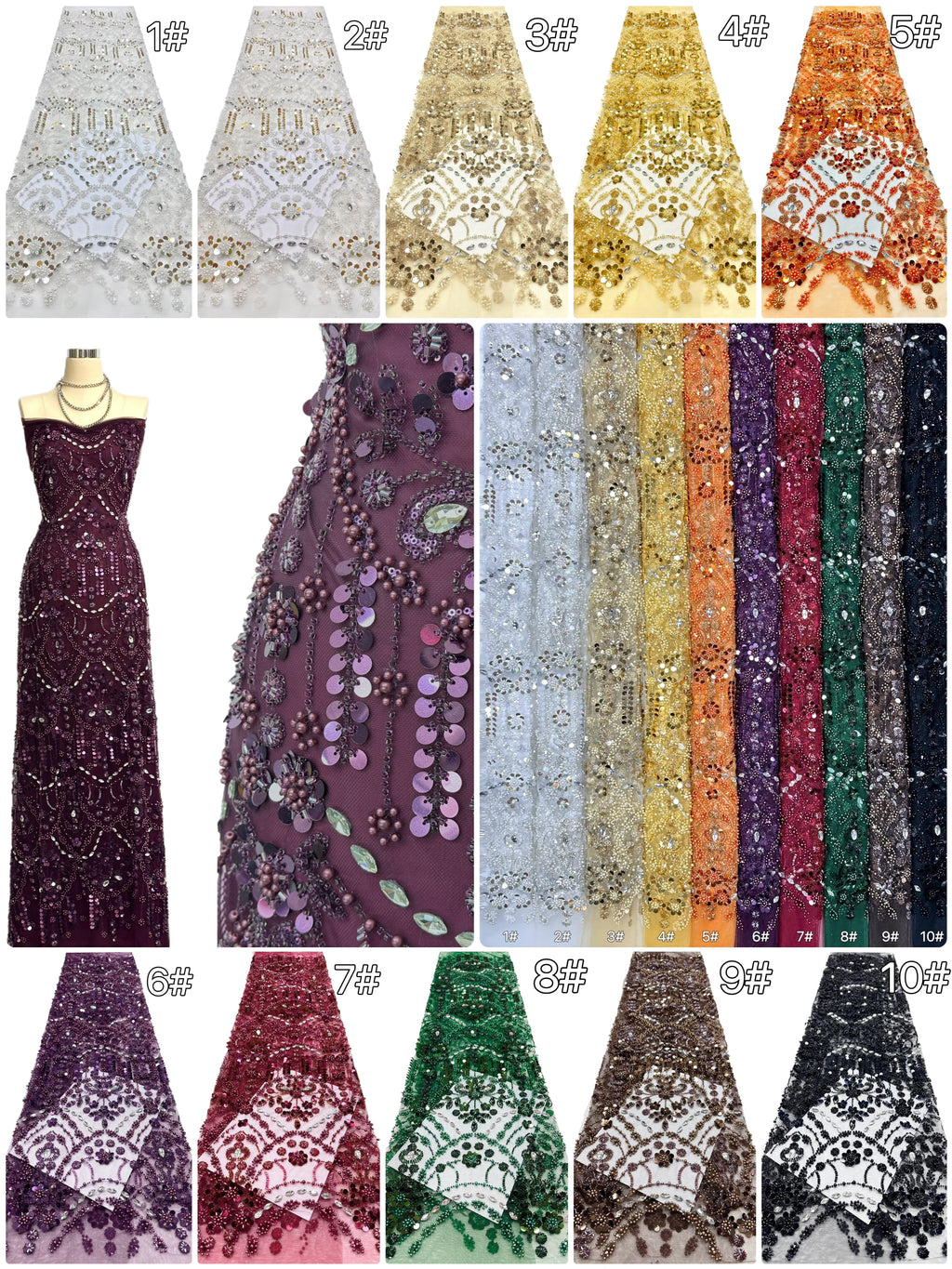 Heavy Sequined and Beaded Lace Fabric Pearl Beaded Floral Rhinestone Embroidered Tulle Lace for Evening Bridal Dresses BLS6556#