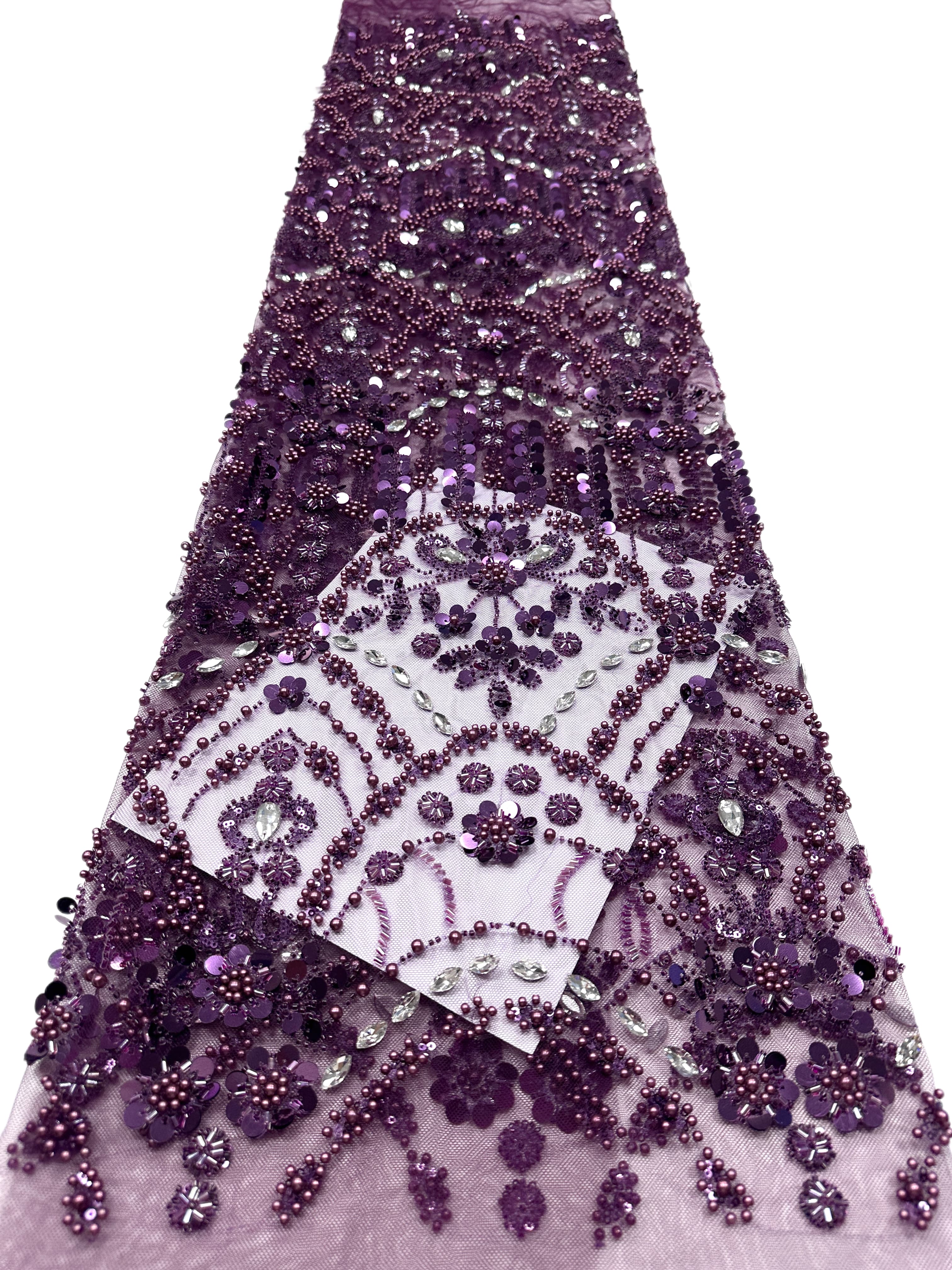 Heavy Sequined and Beaded Lace Fabric Pearl Beaded Floral Rhinestone Embroidered Tulle Lace for Evening Bridal Dresses BLS6556#