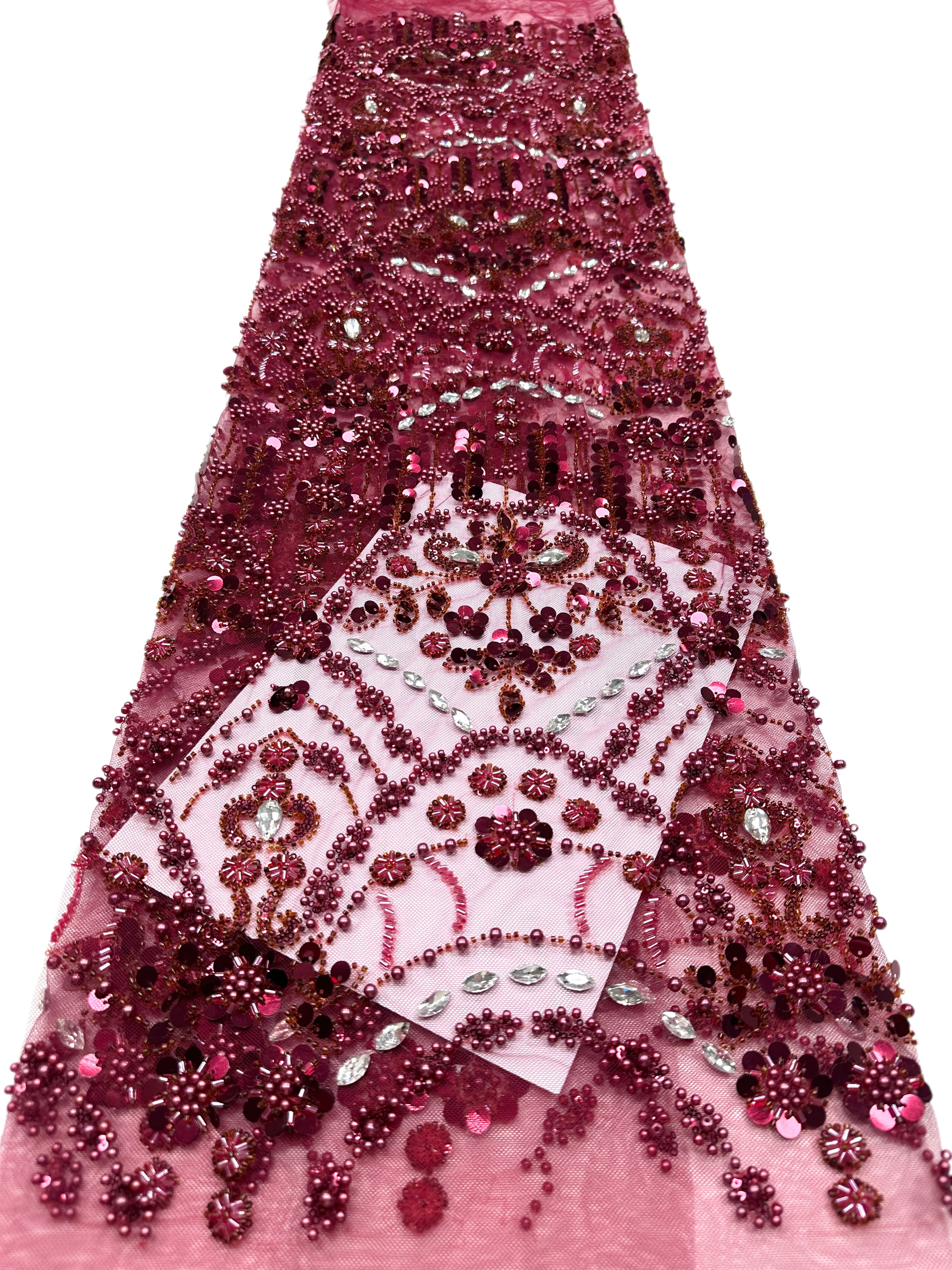 Heavy Sequined and Beaded Lace Fabric Pearl Beaded Floral Rhinestone Embroidered Tulle Lace for Evening Bridal Dresses BLS6556#