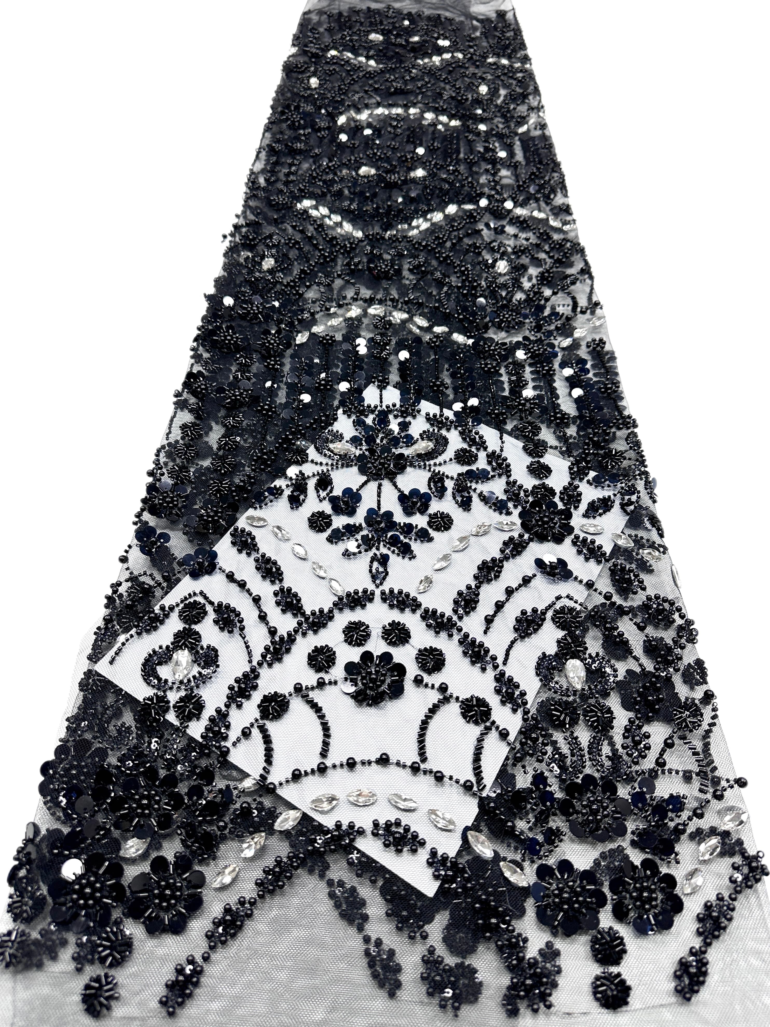 Heavy Sequined and Beaded Lace Fabric Pearl Beaded Floral Rhinestone Embroidered Tulle Lace for Evening Bridal Dresses BLS6556#