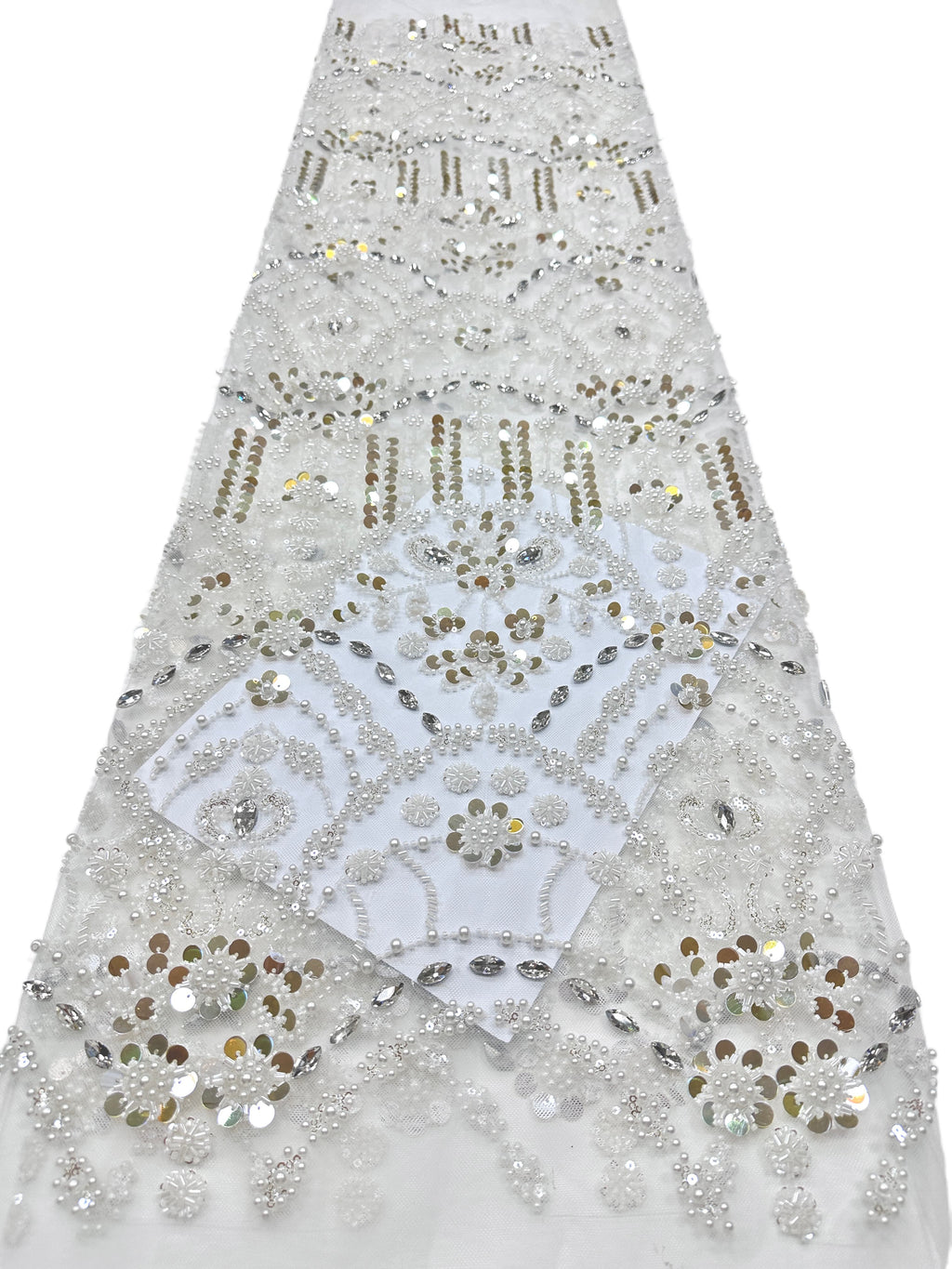 Heavy Sequined and Beaded Lace Fabric Pearl Beaded Floral Rhinestone Embroidered Tulle Lace for Evening Bridal Dresses BLS6556#