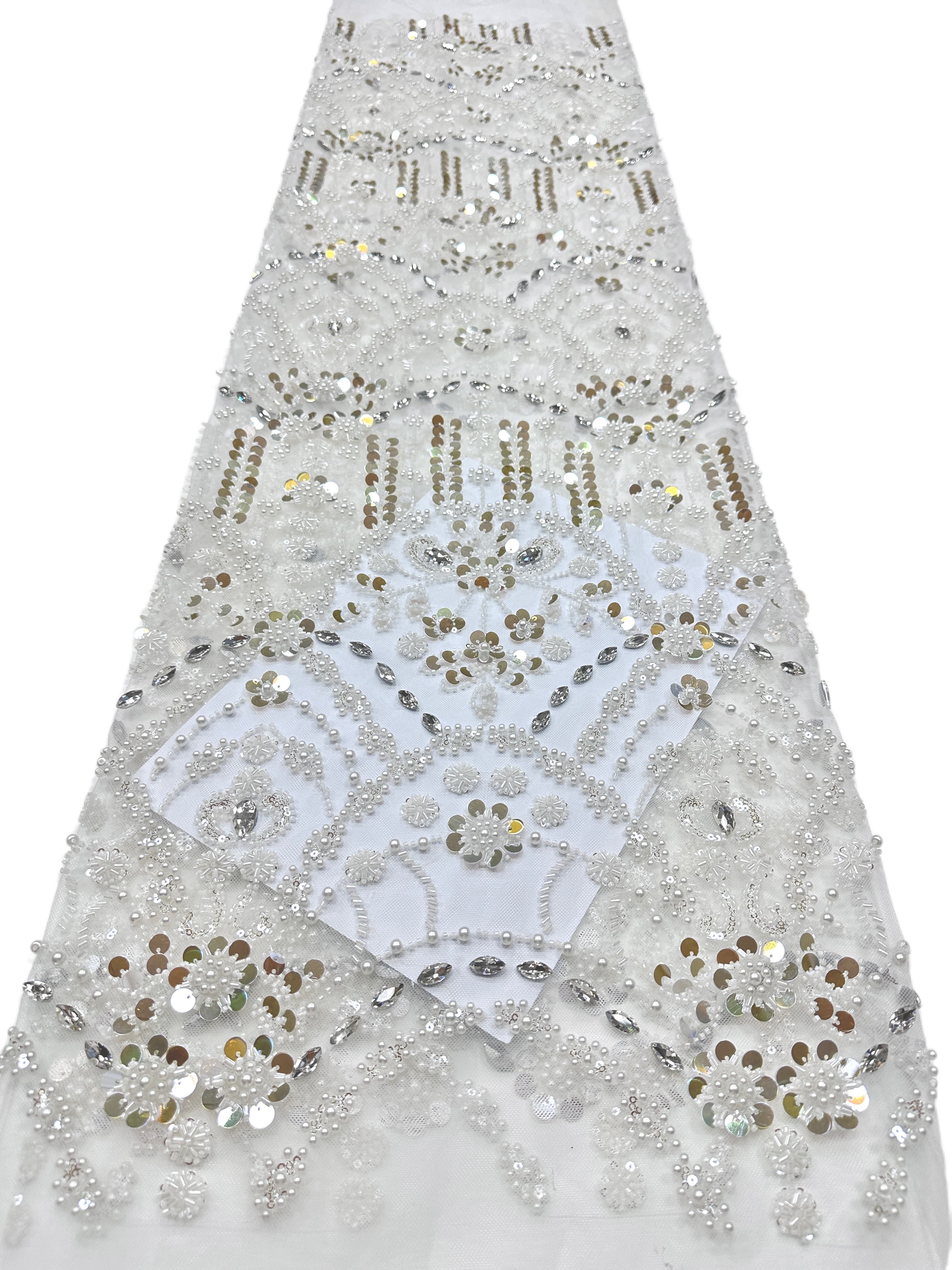 Heavy Sequined and Beaded Lace Fabric Pearl Beaded Floral Rhinestone Embroidered Tulle Lace for Evening Bridal Dresses BLS6556#