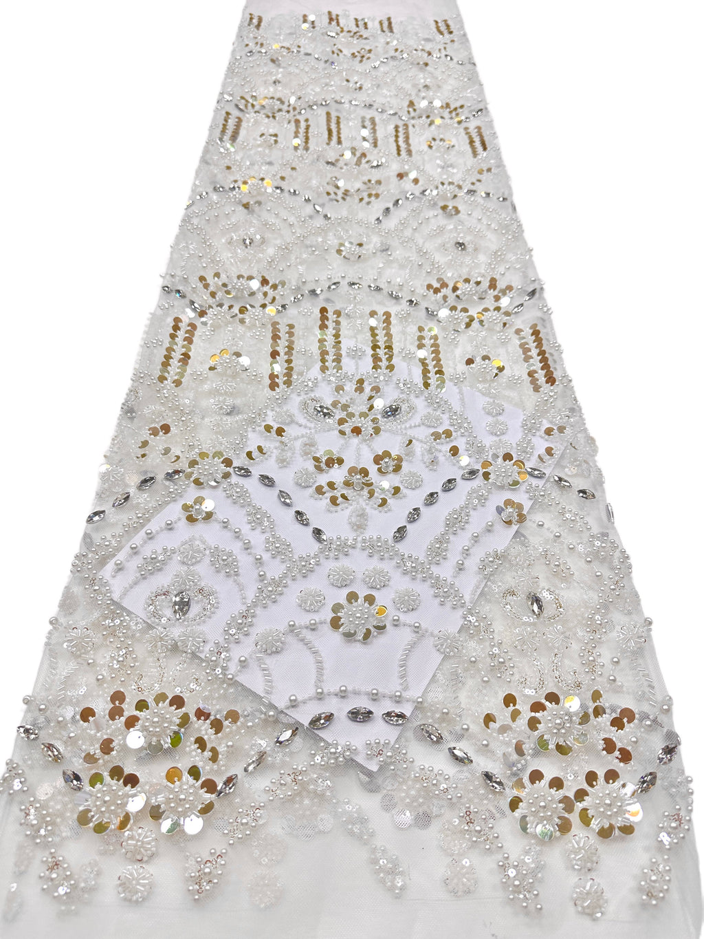Heavy Sequined and Beaded Lace Fabric Pearl Beaded Floral Rhinestone Embroidered Tulle Lace for Evening Bridal Dresses BLS6556#