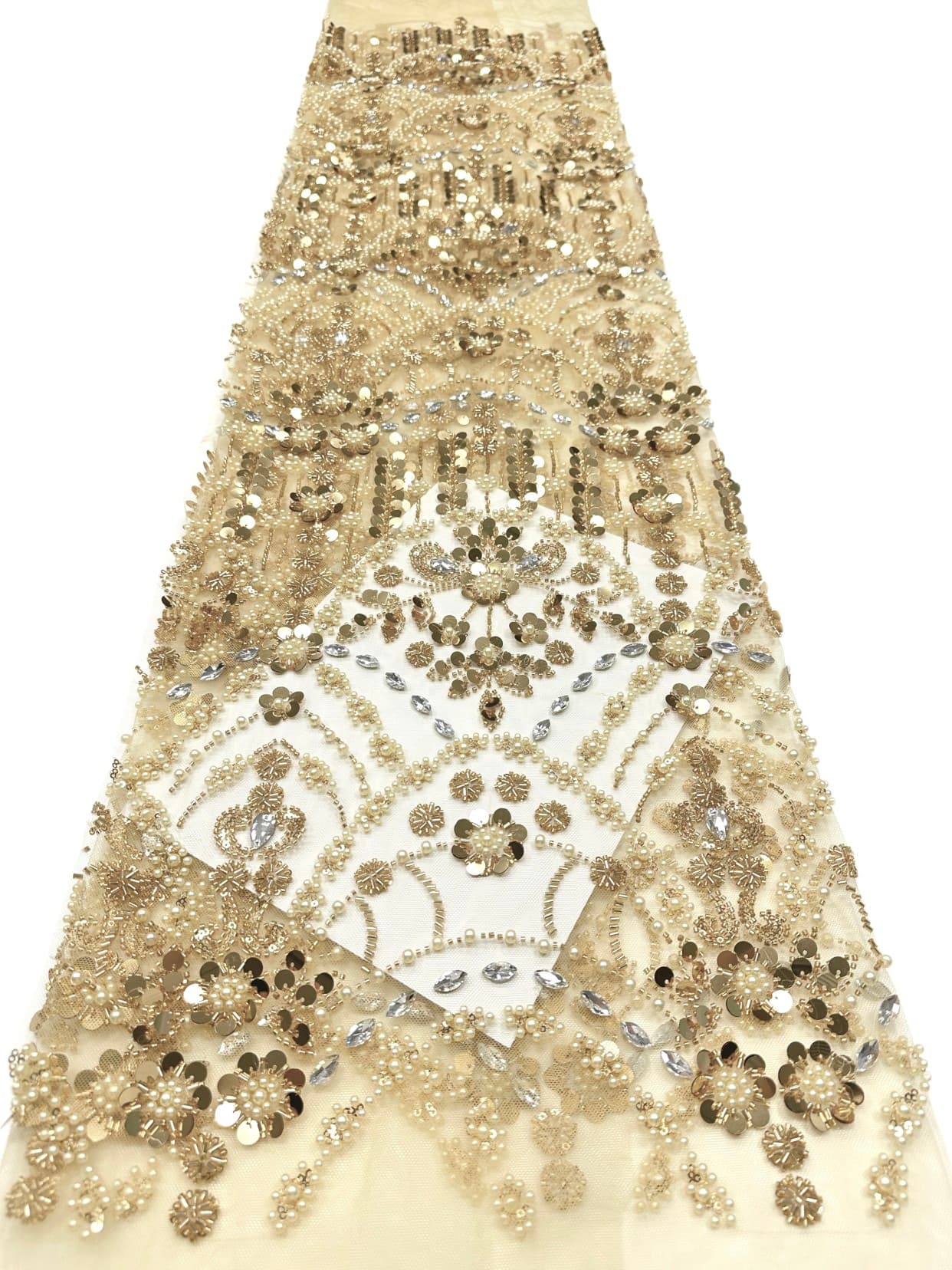 Heavy Sequined and Beaded Lace Fabric Pearl Beaded Floral Rhinestone Embroidered Tulle Lace for Evening Bridal Dresses BLS6556#
