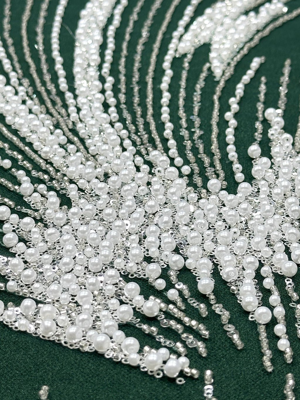 Heavy Pearl Beaded Lace Fabric Sequined Botanical Mesh Lace Fabric for Wedding Dresses Evening Gowns BLS6557#