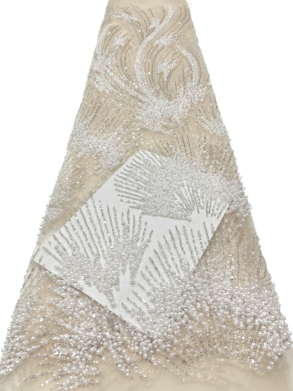 Heavy Pearl Beaded Lace Fabric Sequined Botanical Mesh Lace Fabric for Wedding Dresses Evening Gowns BLS6557#