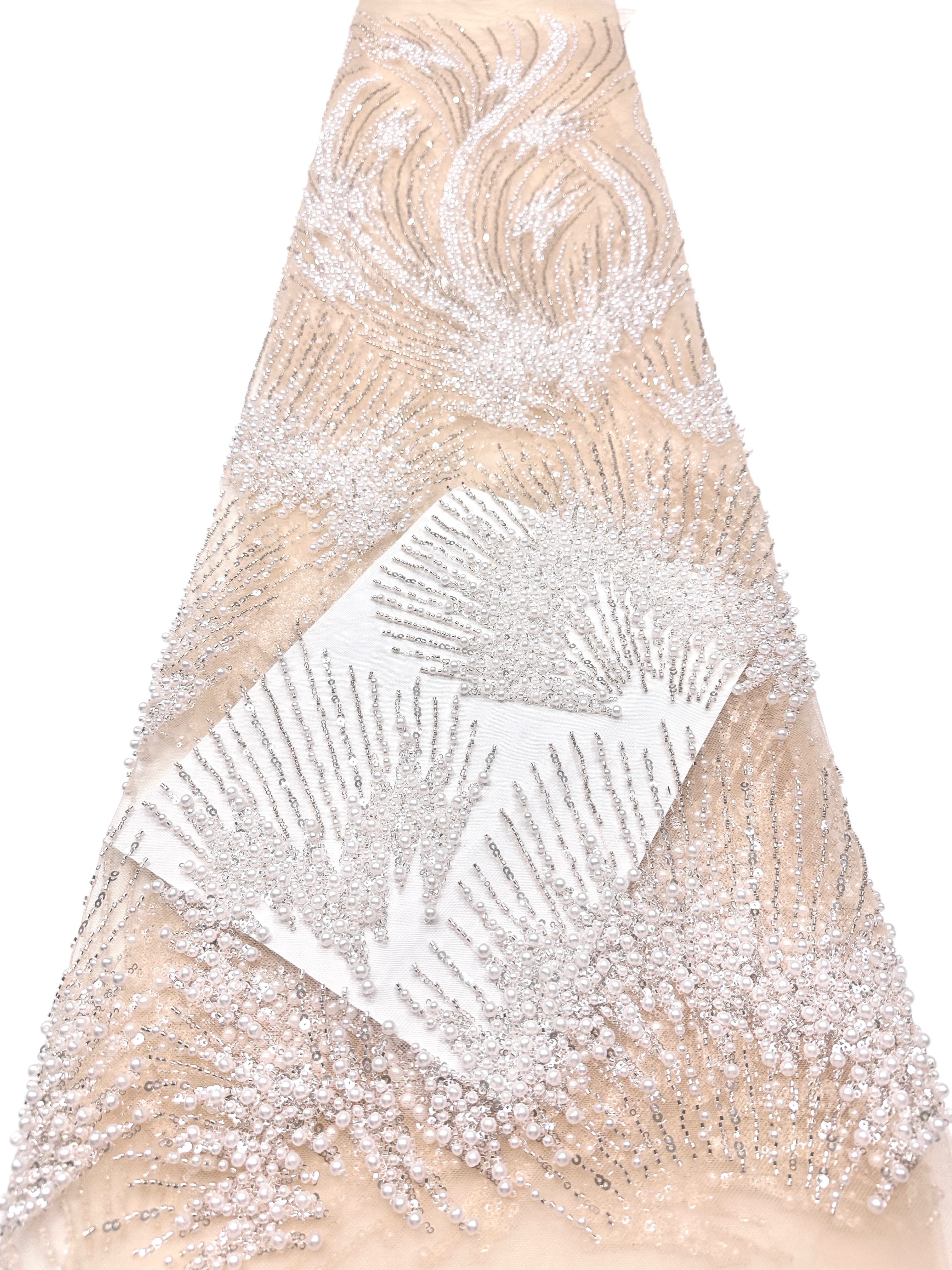 Heavy Pearl Beaded Lace Fabric Sequined Botanical Mesh Lace Fabric for Wedding Dresses Evening Gowns BLS6557#
