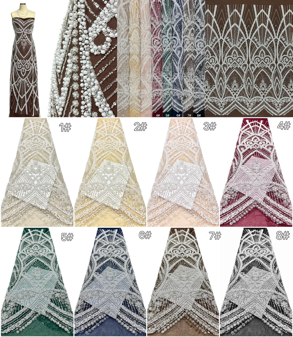 Heavy Pearl Beaded Lace Fabric Sequined Baroque Mesh Lace Fabric for Wedding Dresses Bridal Gowns Evening Gowns BLS6558#