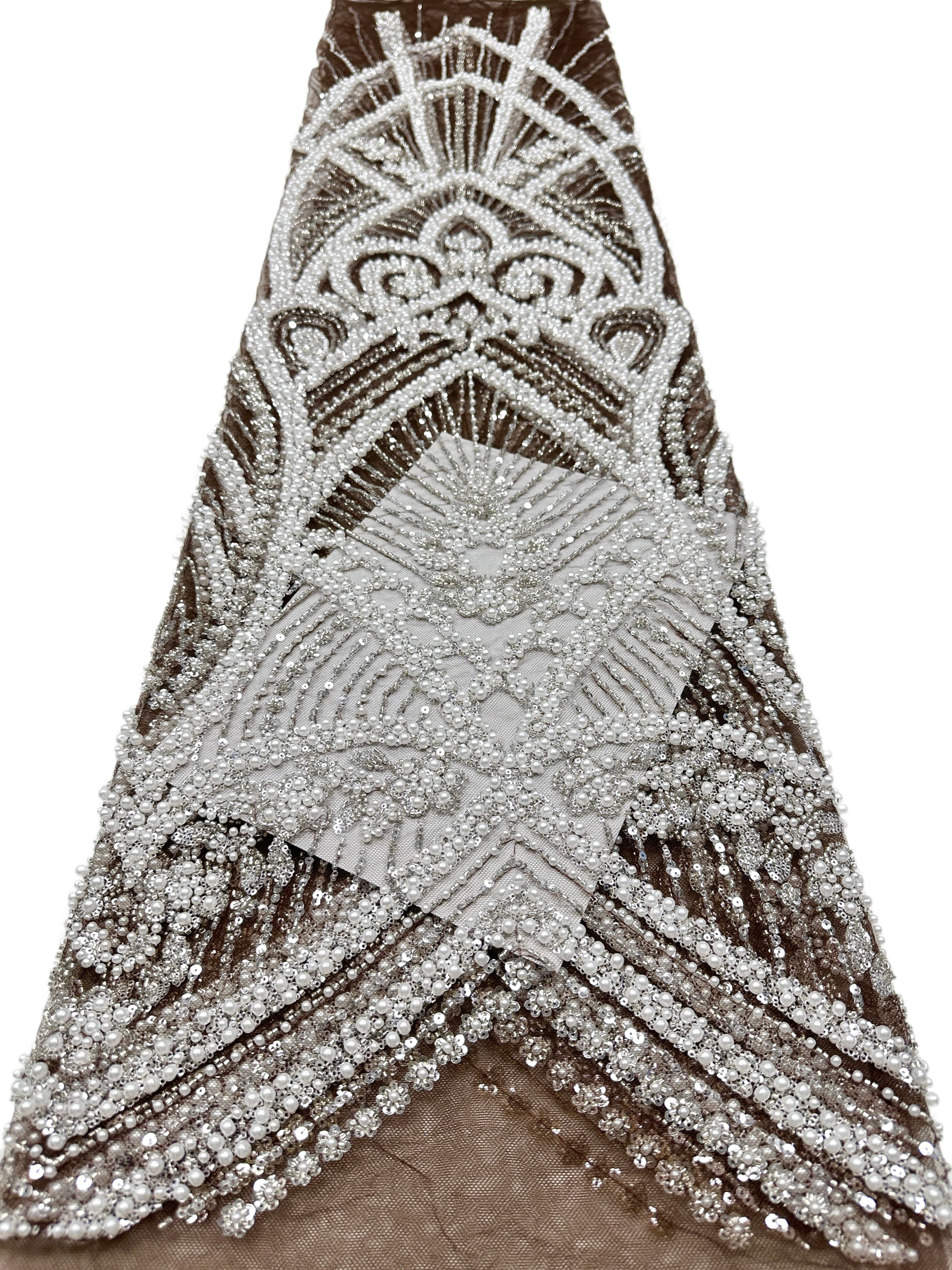 Heavy Pearl Beaded Lace Fabric Sequined Baroque Mesh Lace Fabric for Wedding Dresses Bridal Gowns Evening Gowns BLS6558#
