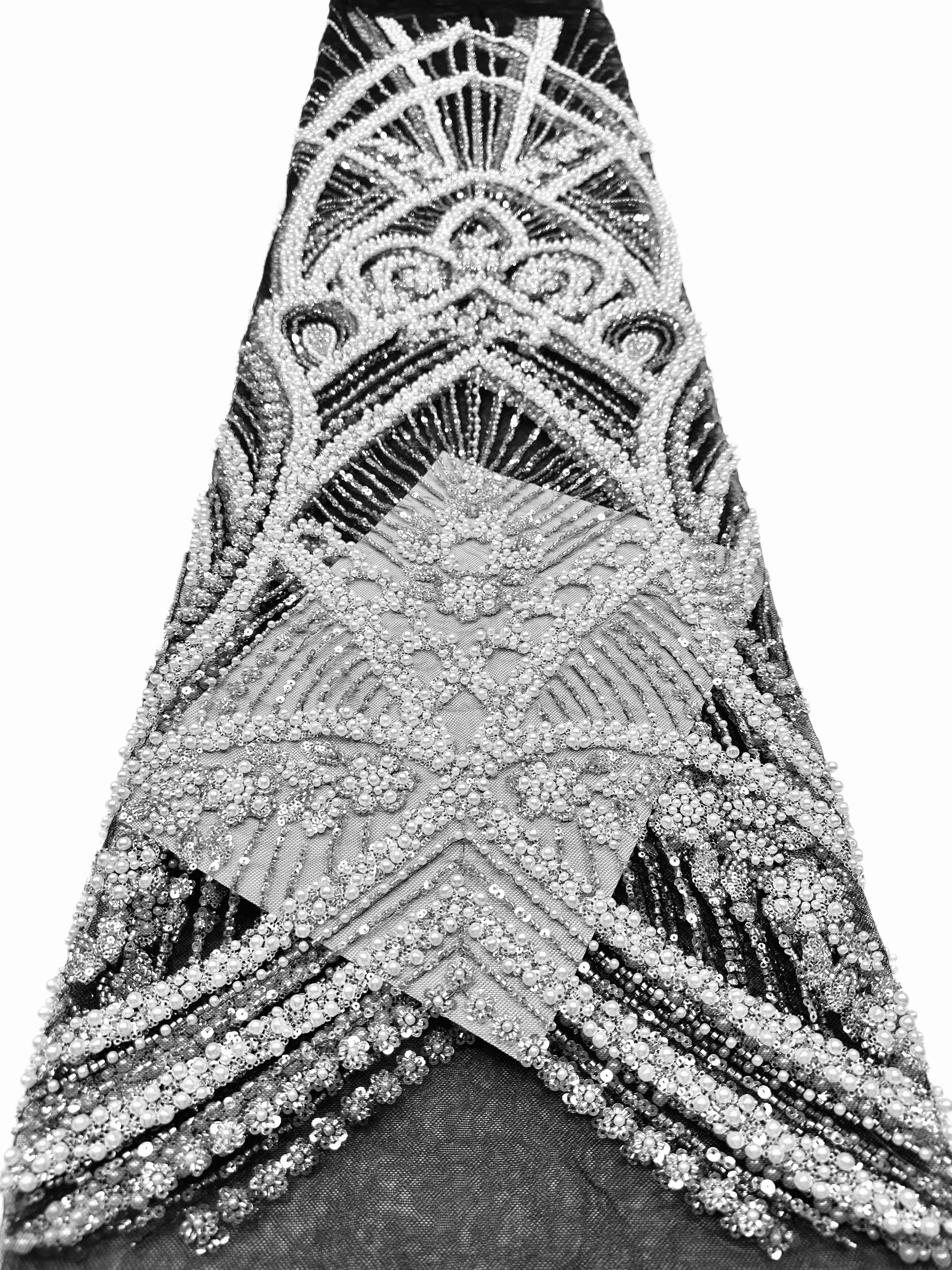 Heavy Pearl Beaded Lace Fabric Sequined Baroque Mesh Lace Fabric for Wedding Dresses Bridal Gowns Evening Gowns BLS6558#