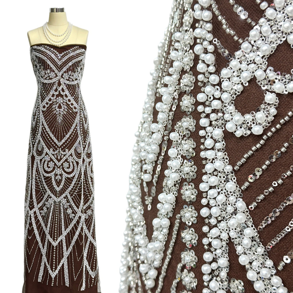 Heavy Pearl Beaded Lace Fabric Sequined Baroque Mesh Lace Fabric for Wedding Dresses Bridal Gowns Evening Gowns BLS6558#
