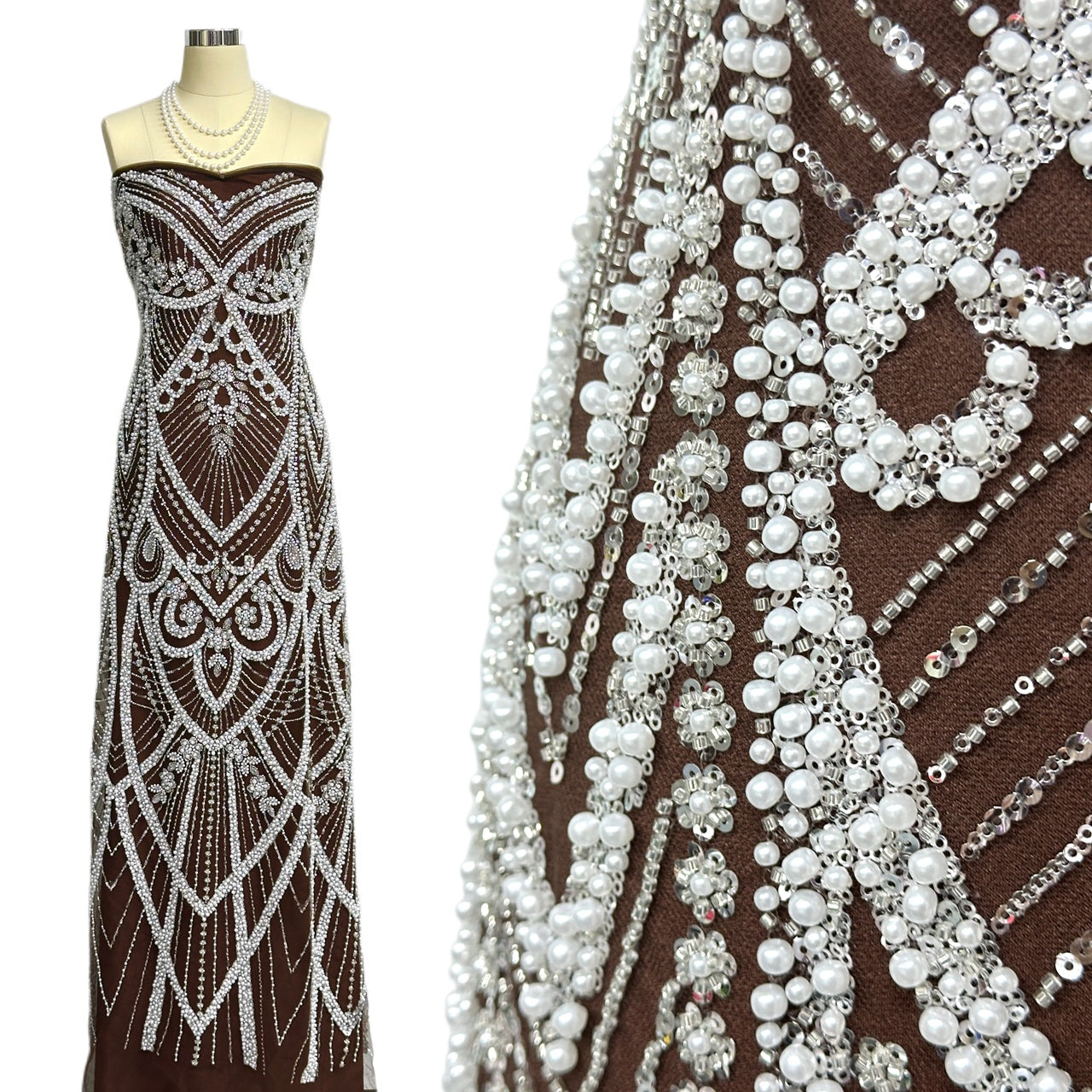 Heavy Pearl Beaded Lace Fabric Sequined Baroque Mesh Lace Fabric for Wedding Dresses Bridal Gowns Evening Gowns BLS6558#