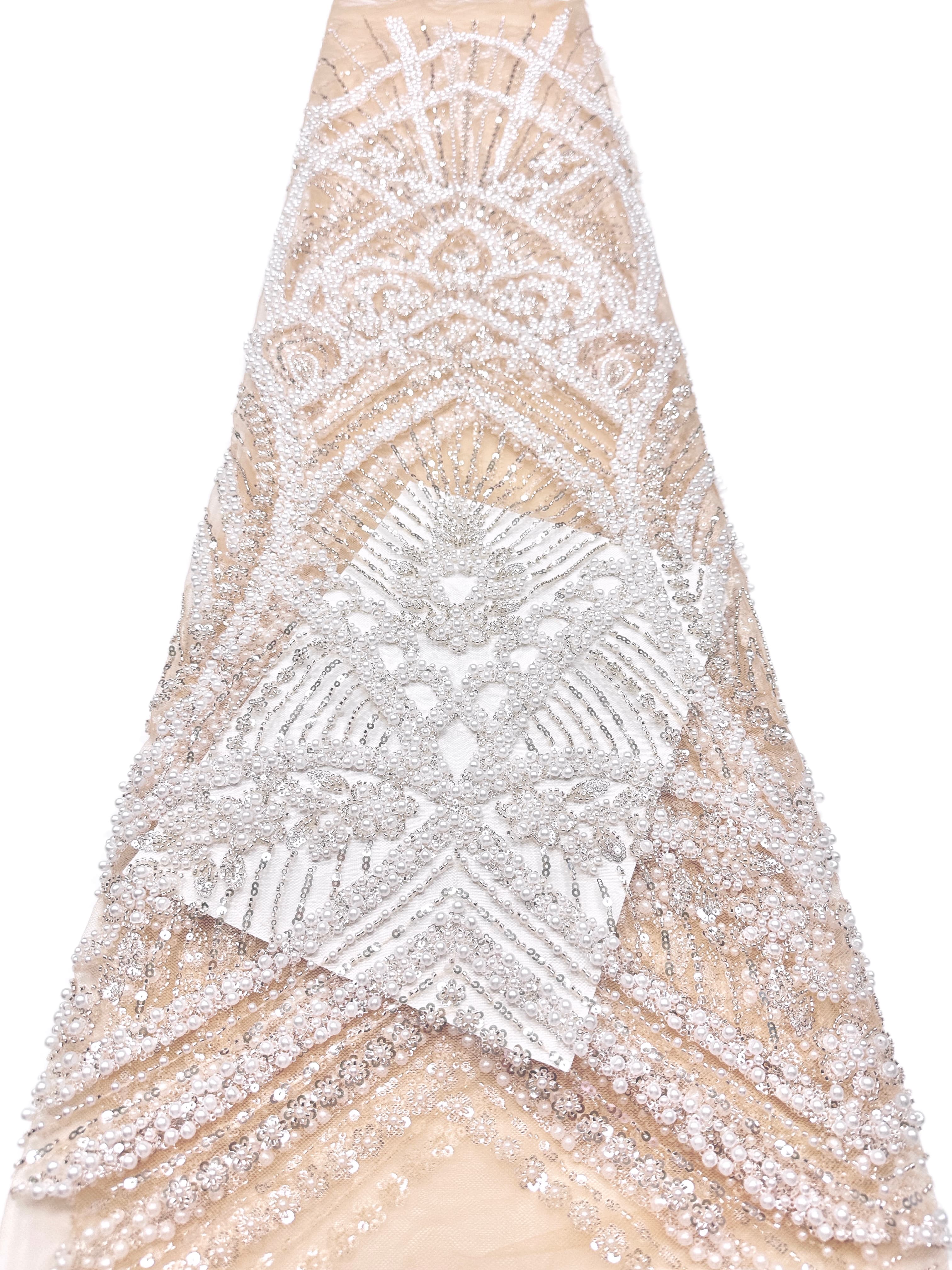 Heavy Pearl Beaded Lace Fabric Sequined Baroque Mesh Lace Fabric for Wedding Dresses Bridal Gowns Evening Gowns BLS6558#