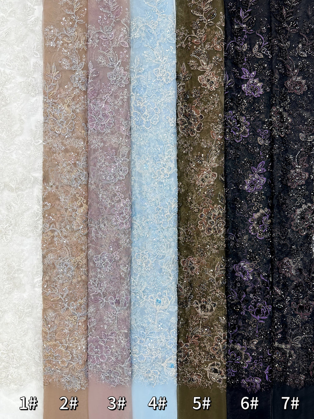 Beaded Sequined Floral Embroidered Lace Fabric for Bridal Gowns Wedding Dress Decoration BLS6559#