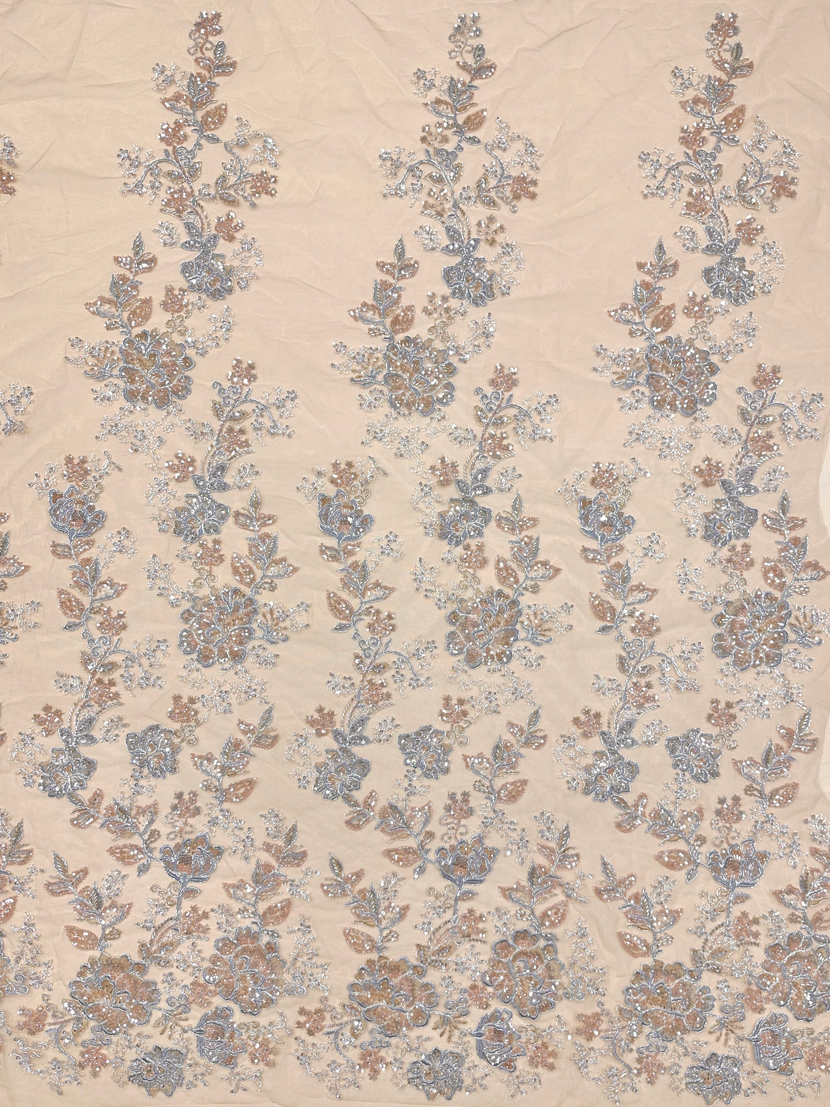 Beaded Sequined Floral Embroidered Lace Fabric for Bridal Gowns Wedding Dress Decoration BLS6559#