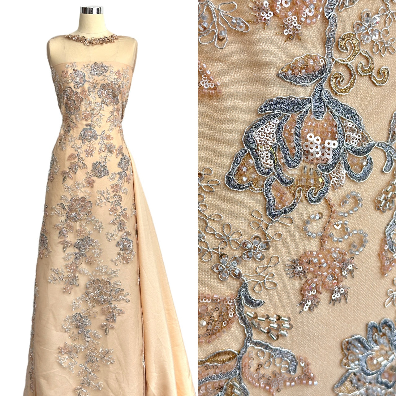 Beaded Sequined Floral Embroidered Lace Fabric for Bridal Gowns Wedding Dress Decoration BLS6559#