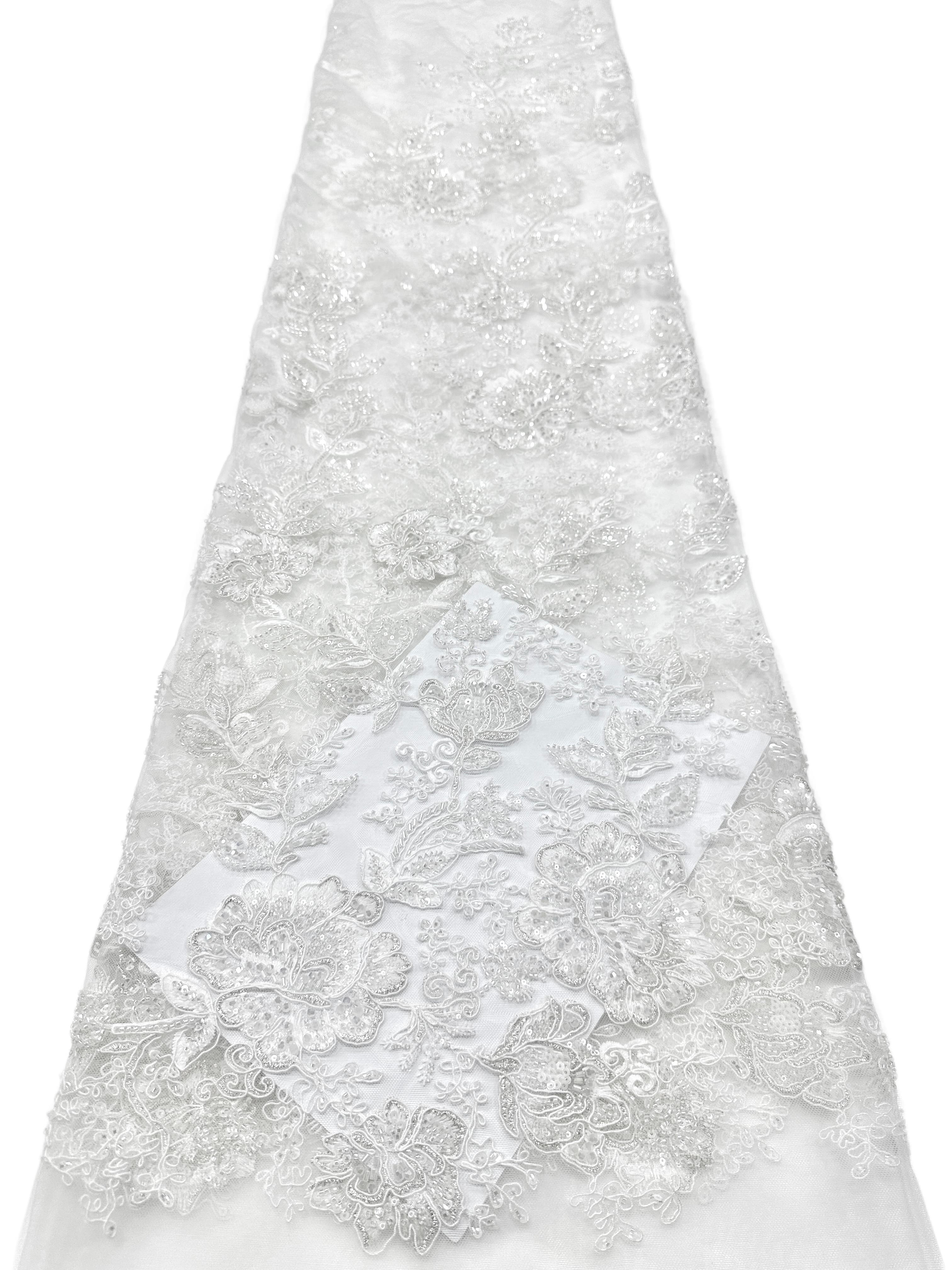 Beaded Sequined Floral Embroidered Lace Fabric for Bridal Gowns Wedding Dress Decoration BLS6559#