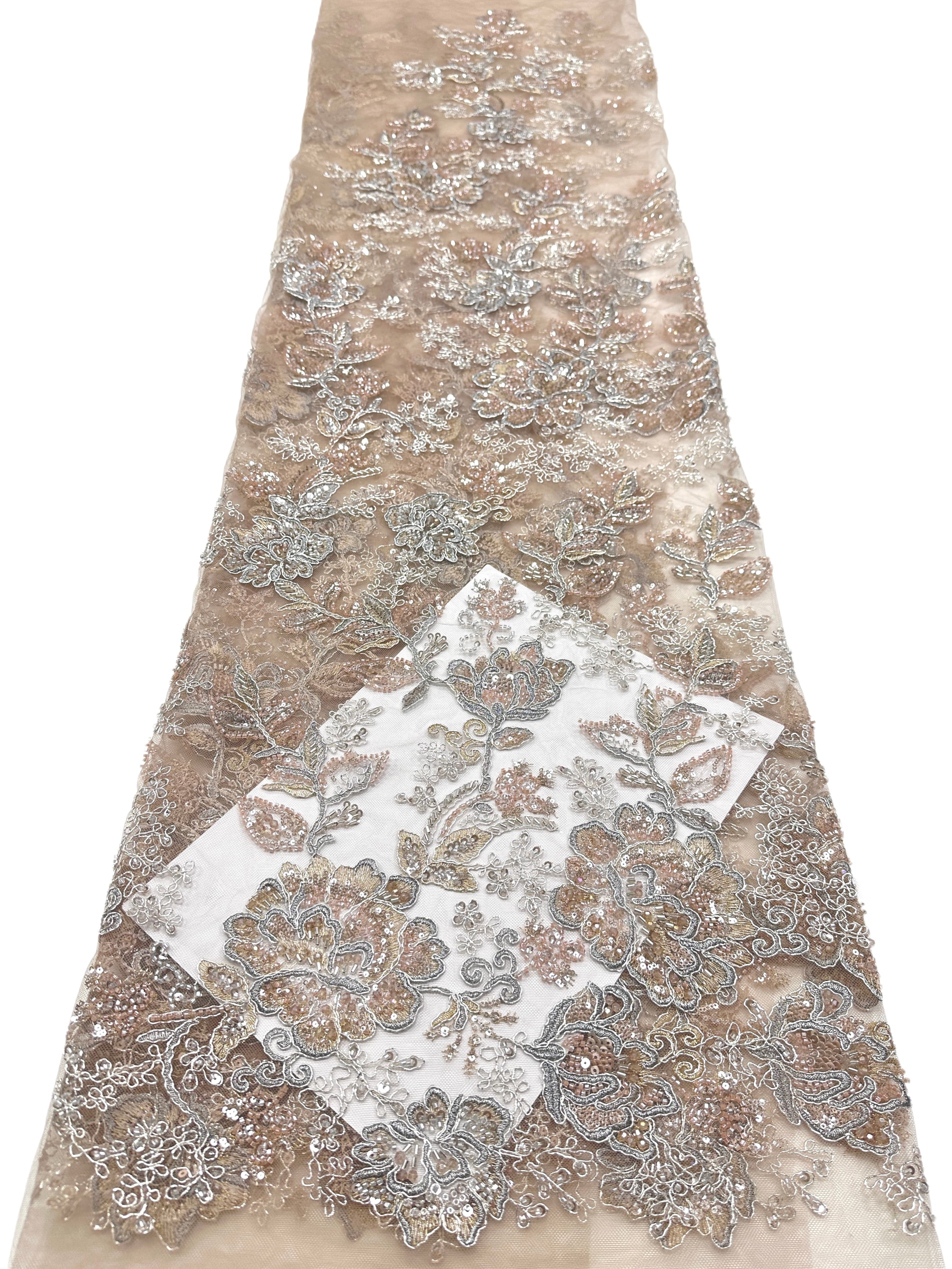 Beaded Sequined Floral Embroidered Lace Fabric for Bridal Gowns Wedding Dress Decoration BLS6559#