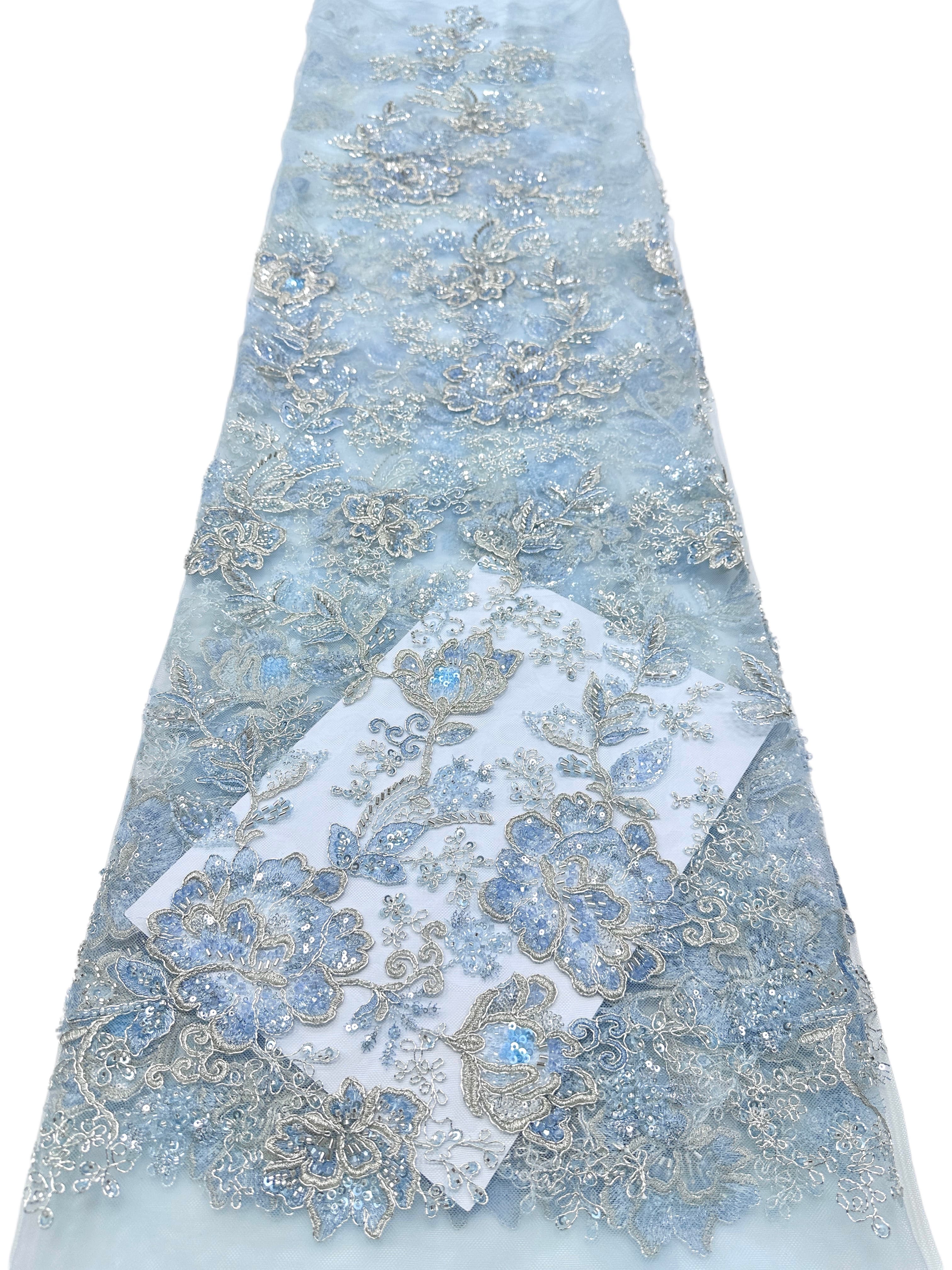 Beaded Sequined Floral Embroidered Lace Fabric for Bridal Gowns Wedding Dress Decoration BLS6559#