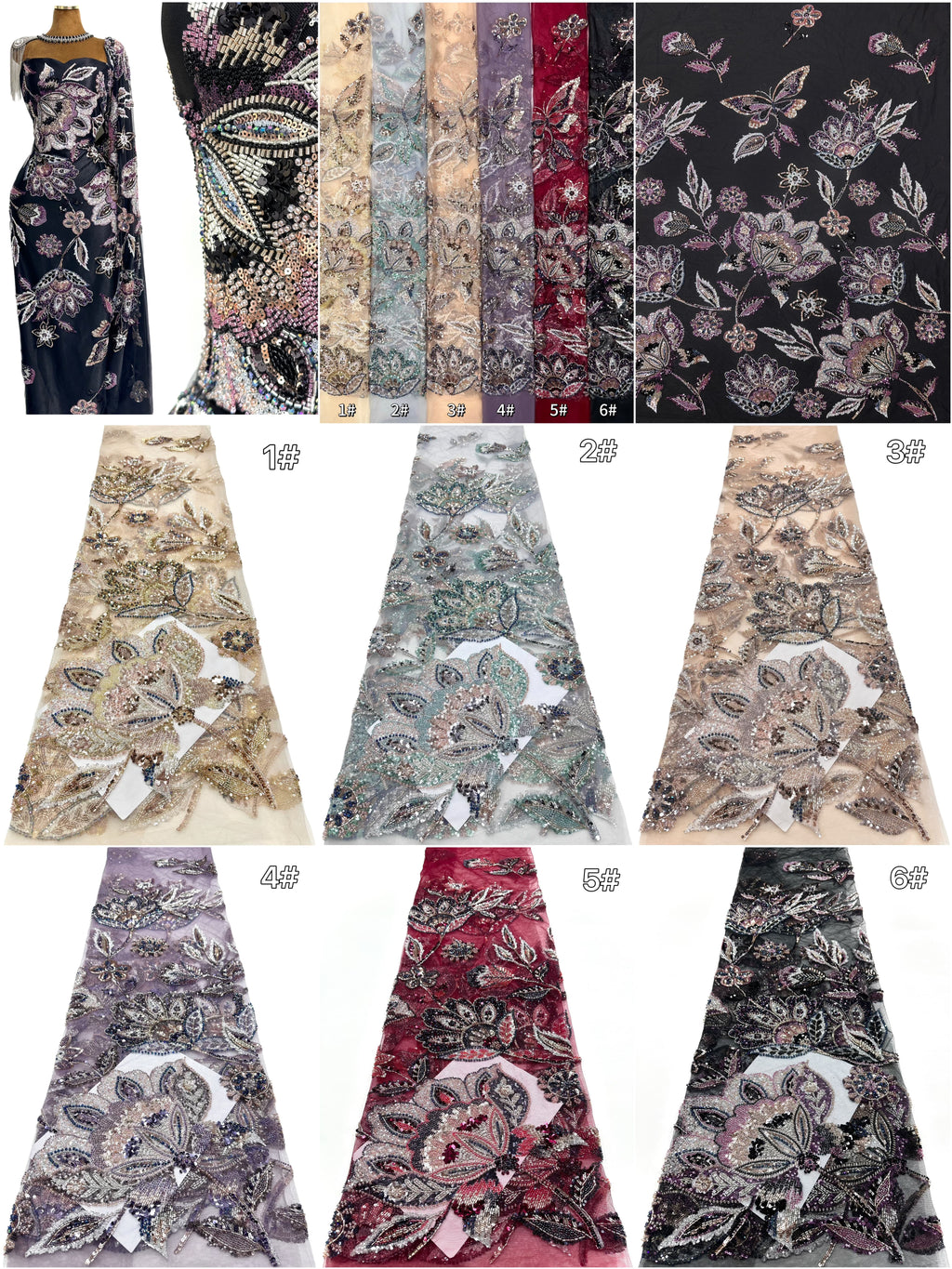 Sequined and Beaded Botanical Embroidered Lace Fabric for Wedding Dresses Evening Gowns BLS6560#