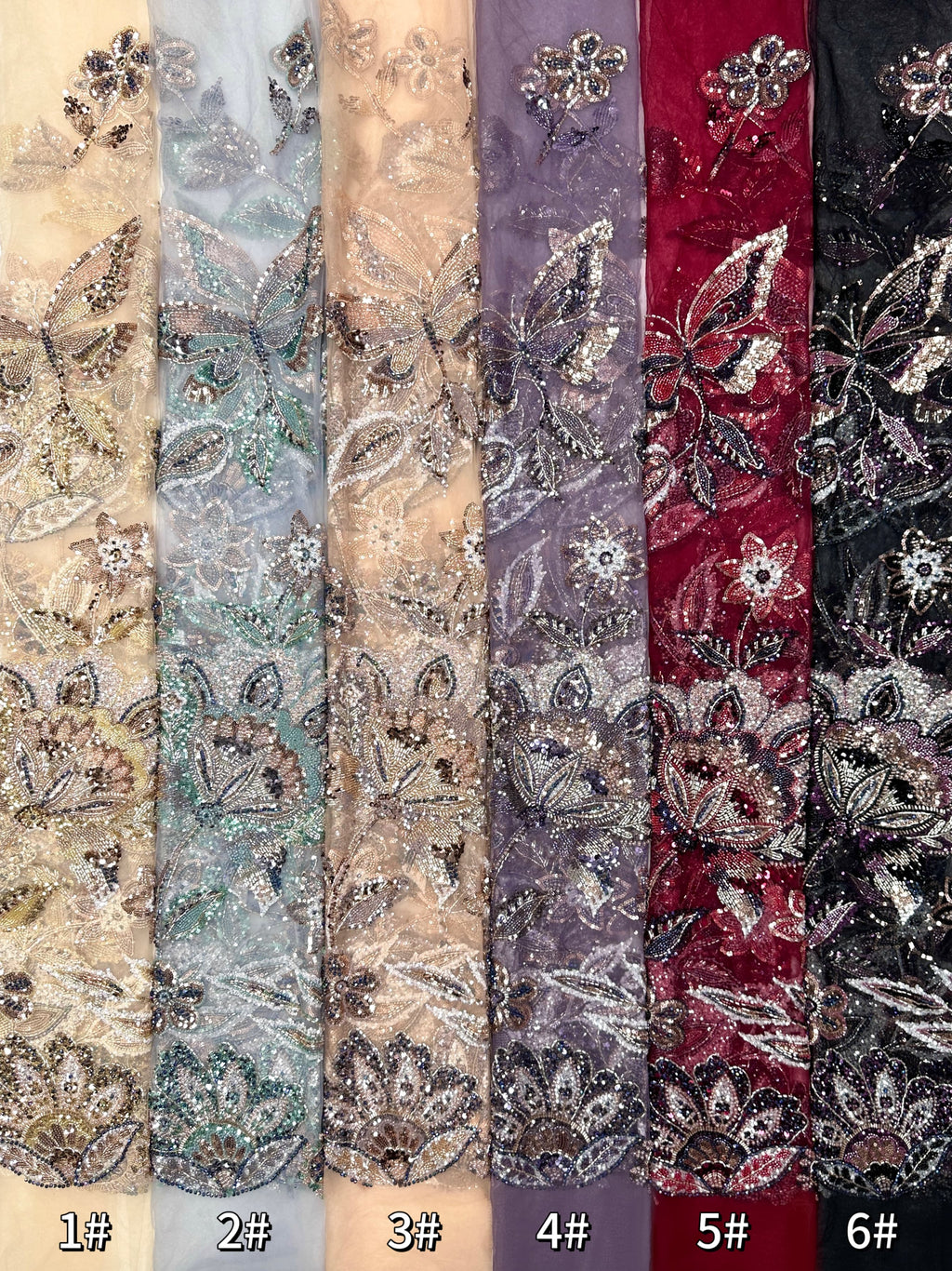 Sequined and Beaded Botanical Embroidered Lace Fabric for Wedding Dresses Evening Gowns BLS6560#