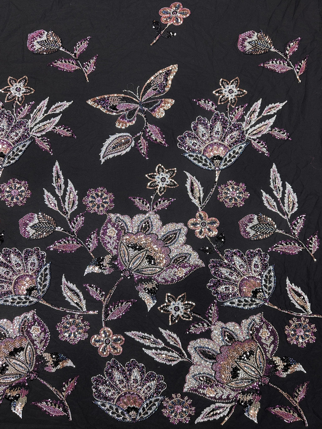 Sequined and Beaded Botanical Embroidered Lace Fabric for Wedding Dresses Evening Gowns BLS6560#