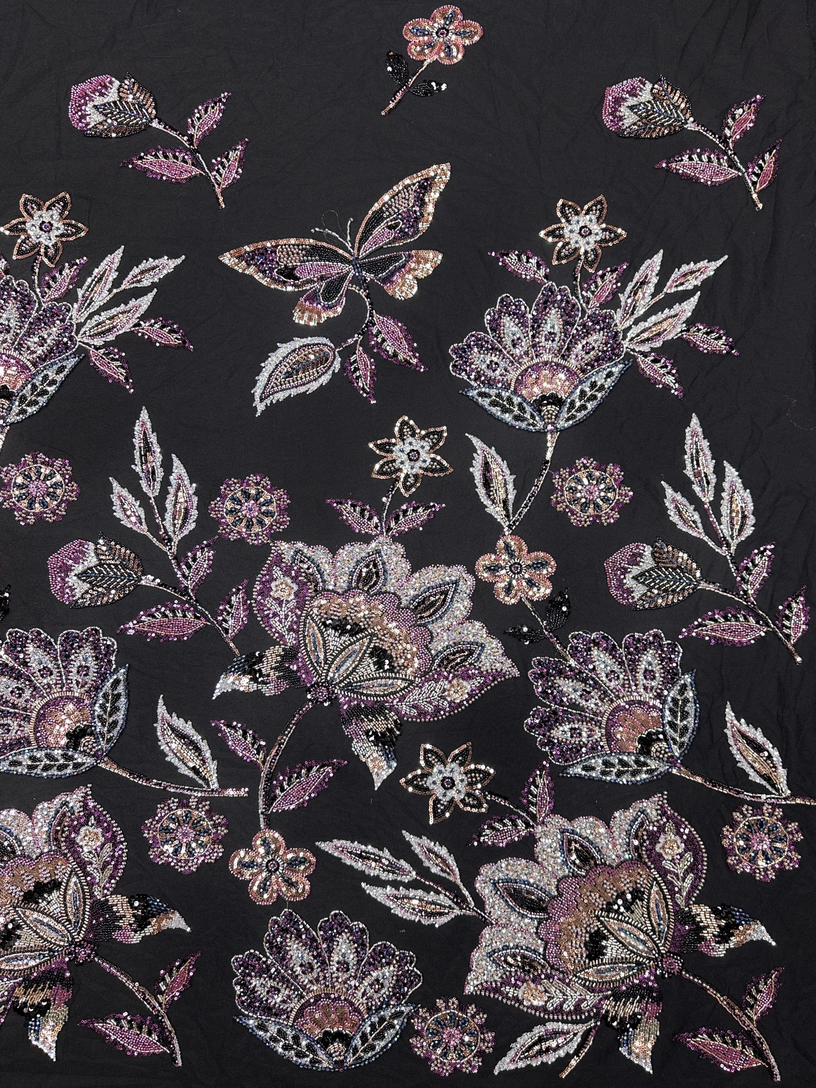 Sequined and Beaded Botanical Embroidered Lace Fabric for Wedding Dresses Evening Gowns BLS6560#
