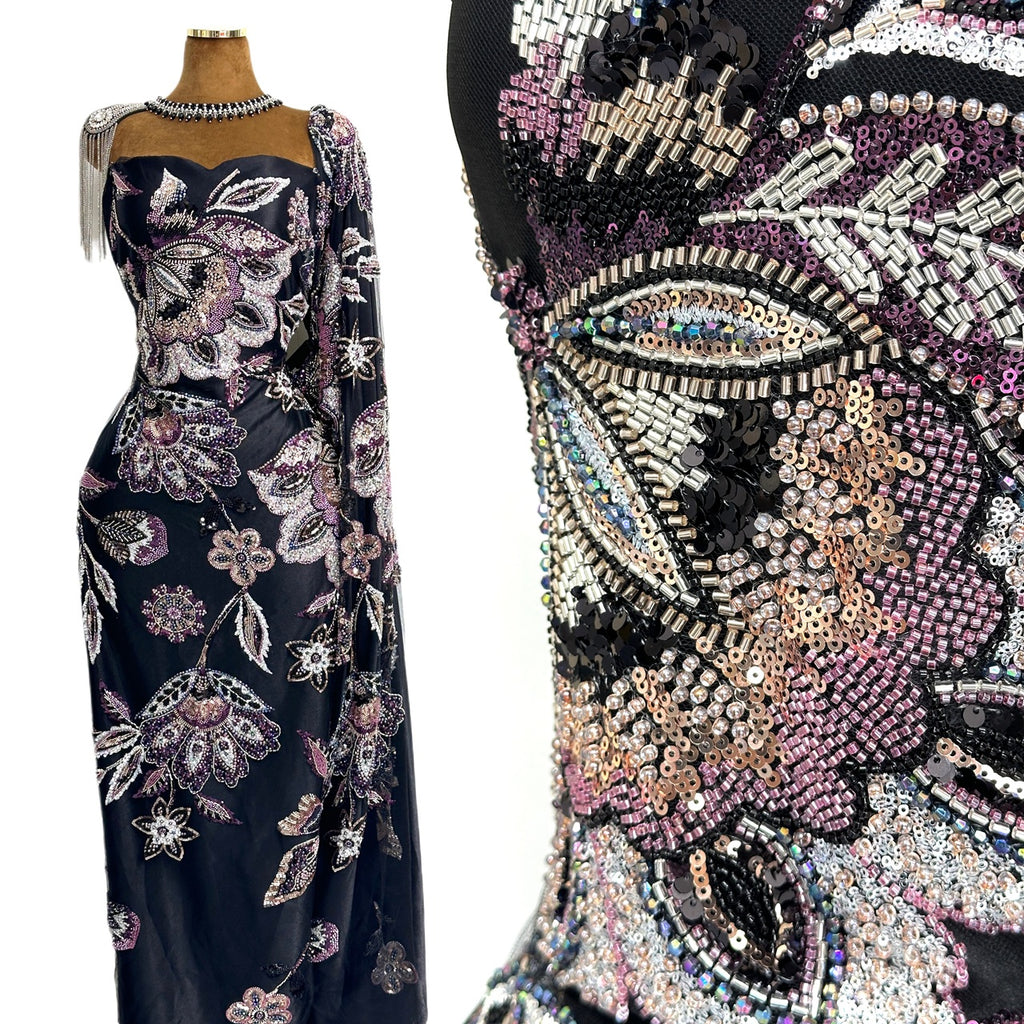 Sequined and Beaded Botanical Embroidered Lace Fabric for Wedding Dresses Evening Gowns BLS6560#