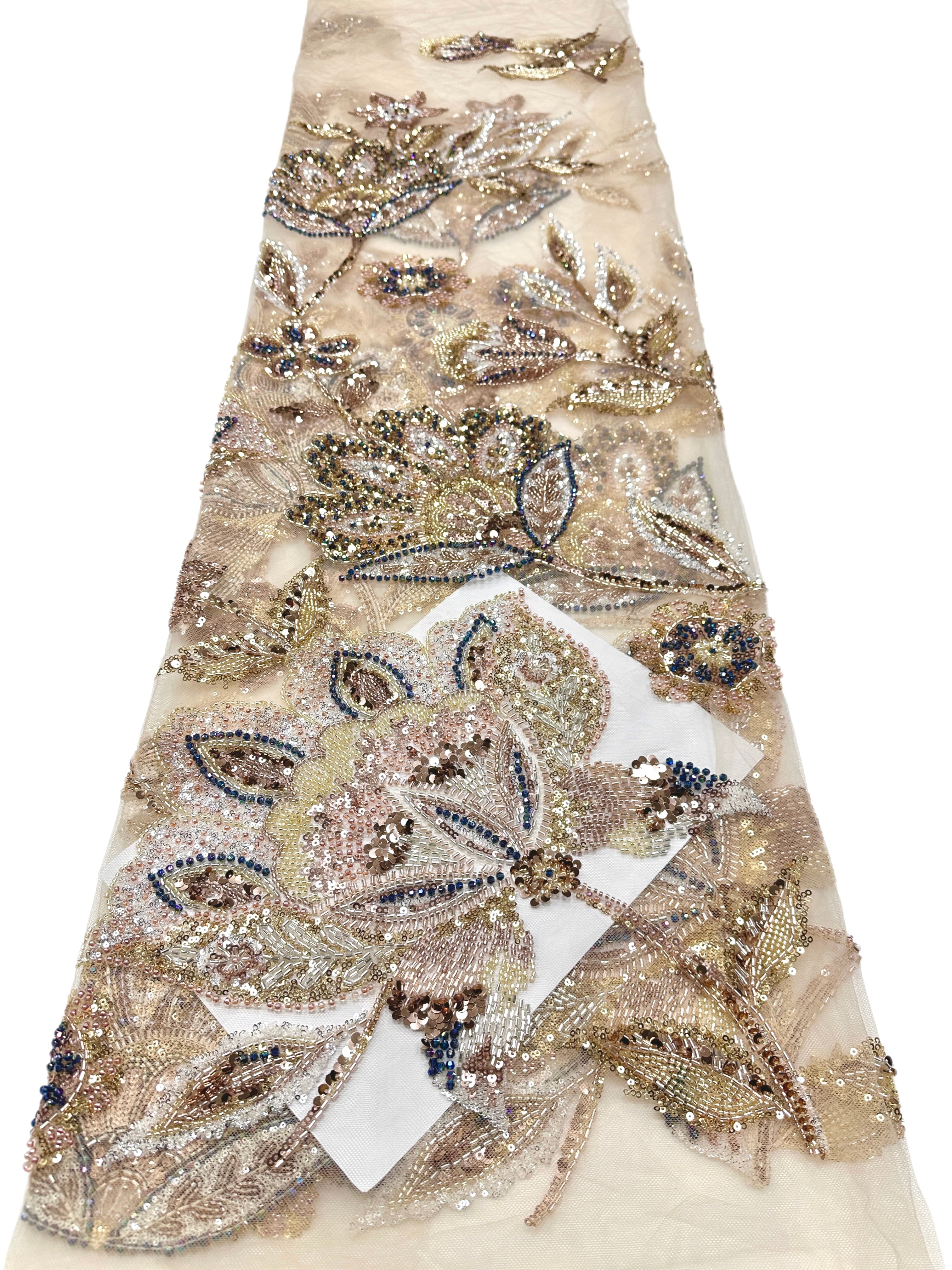 Sequined and Beaded Botanical Embroidered Lace Fabric for Wedding Dresses Evening Gowns BLS6560#