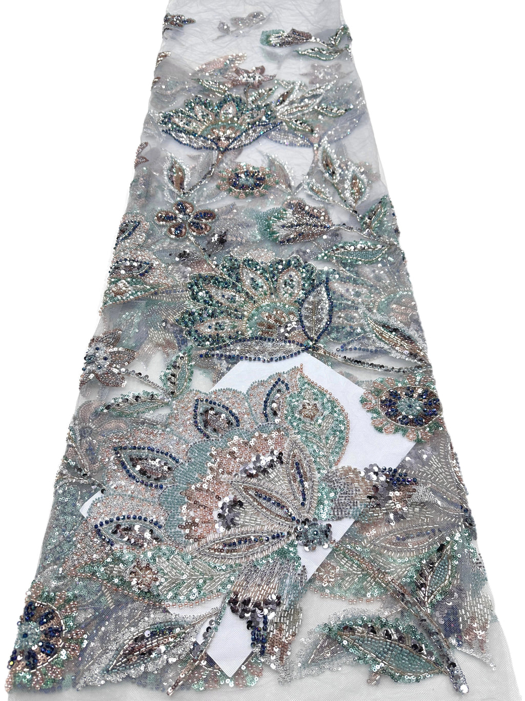 Sequined and Beaded Botanical Embroidered Lace Fabric for Wedding Dresses Evening Gowns BLS6560#